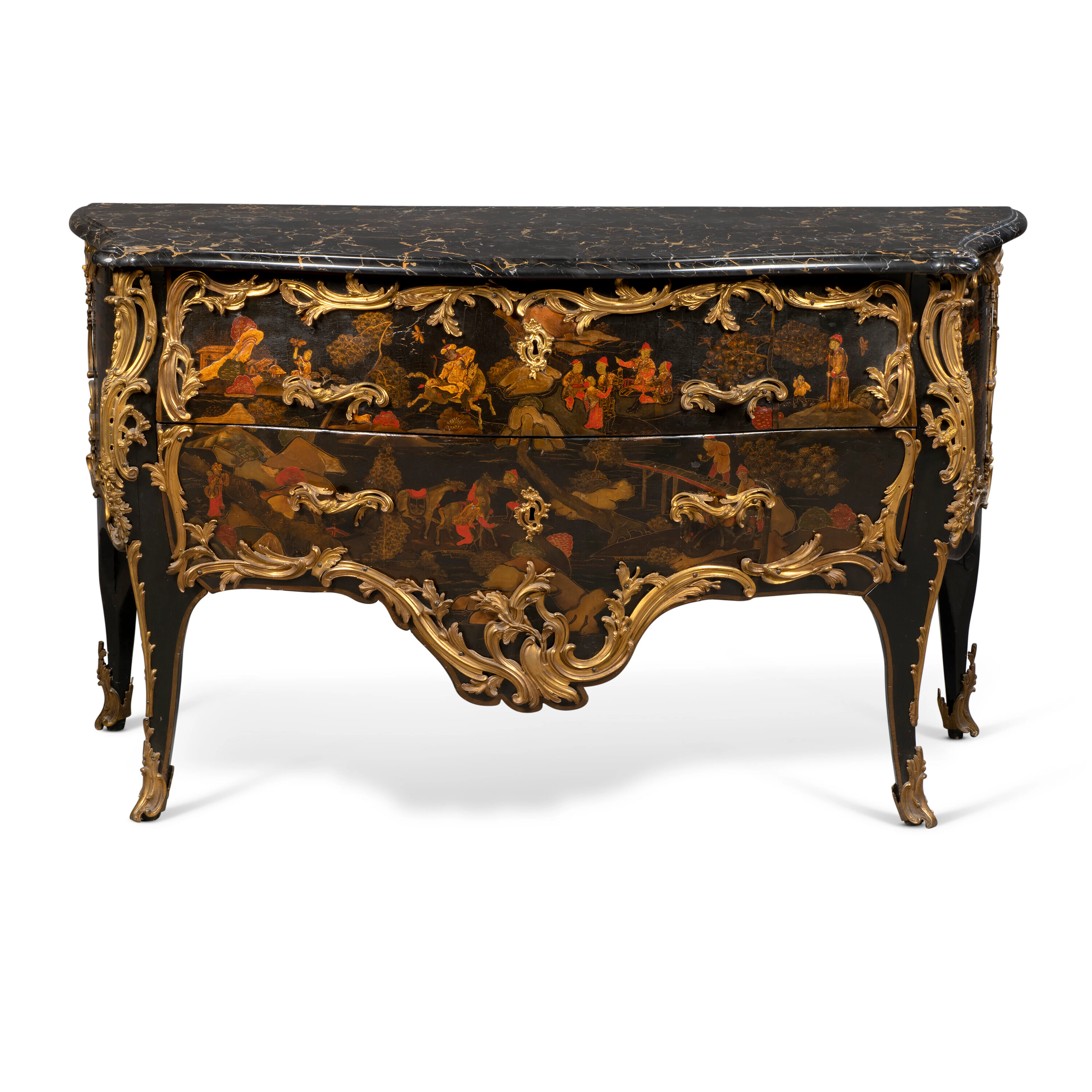 A LOUIS XV ORMOLU-MOUNTED 'VERNIS MARTIN' COMMODE