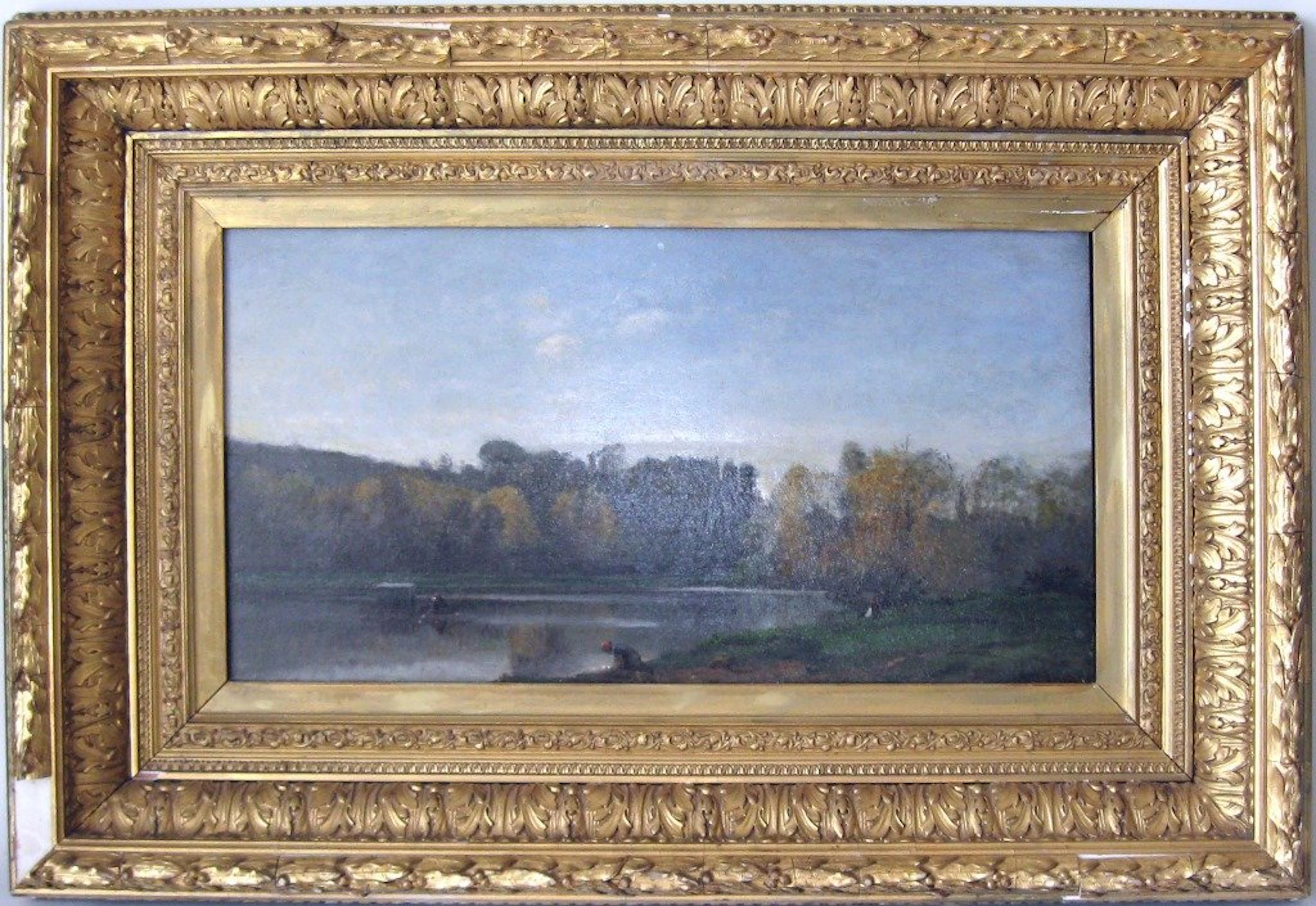 Achilles Oudinot oil on wooden panel landscape with