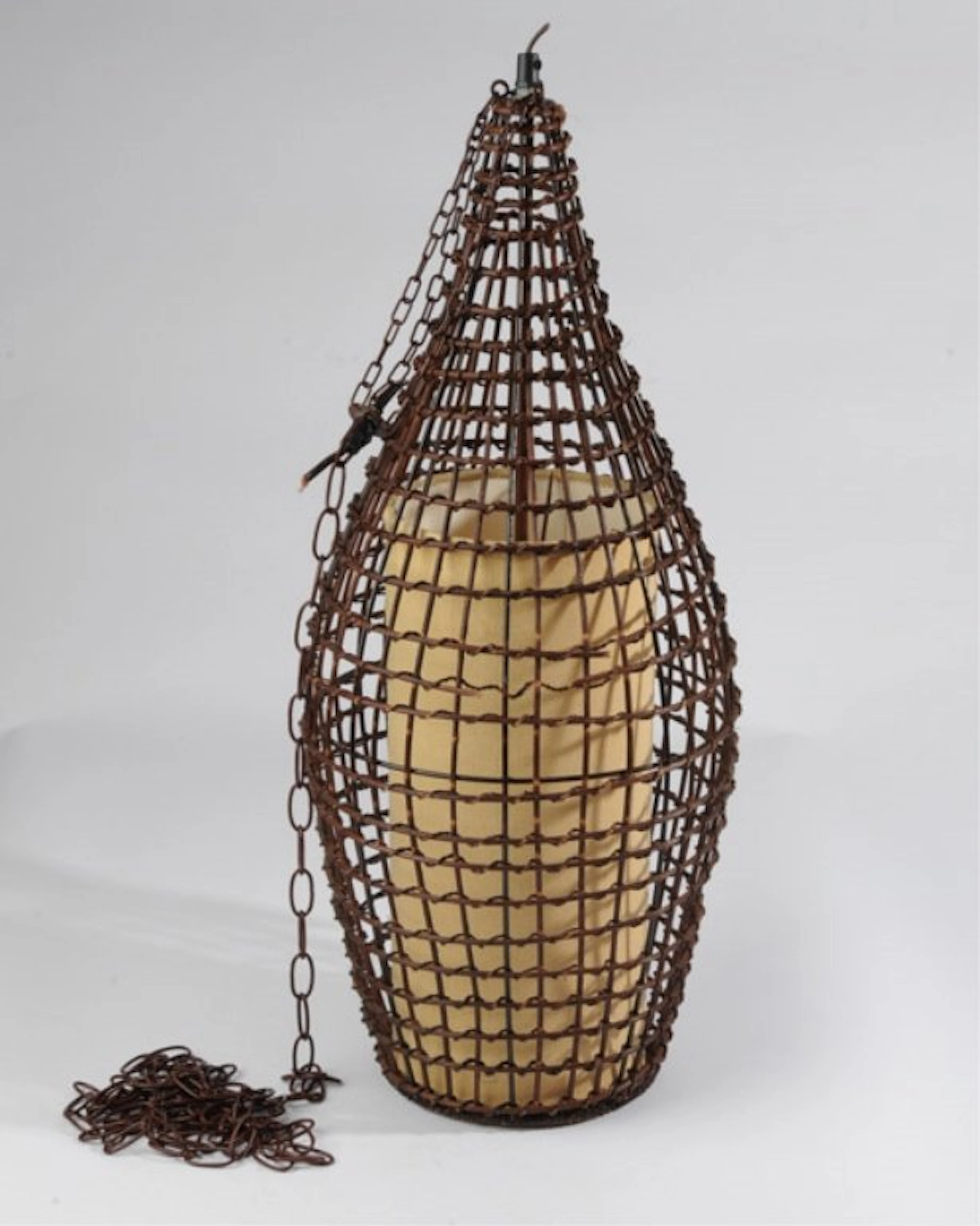 Chandelier with Linen Shade and Wicker Frame