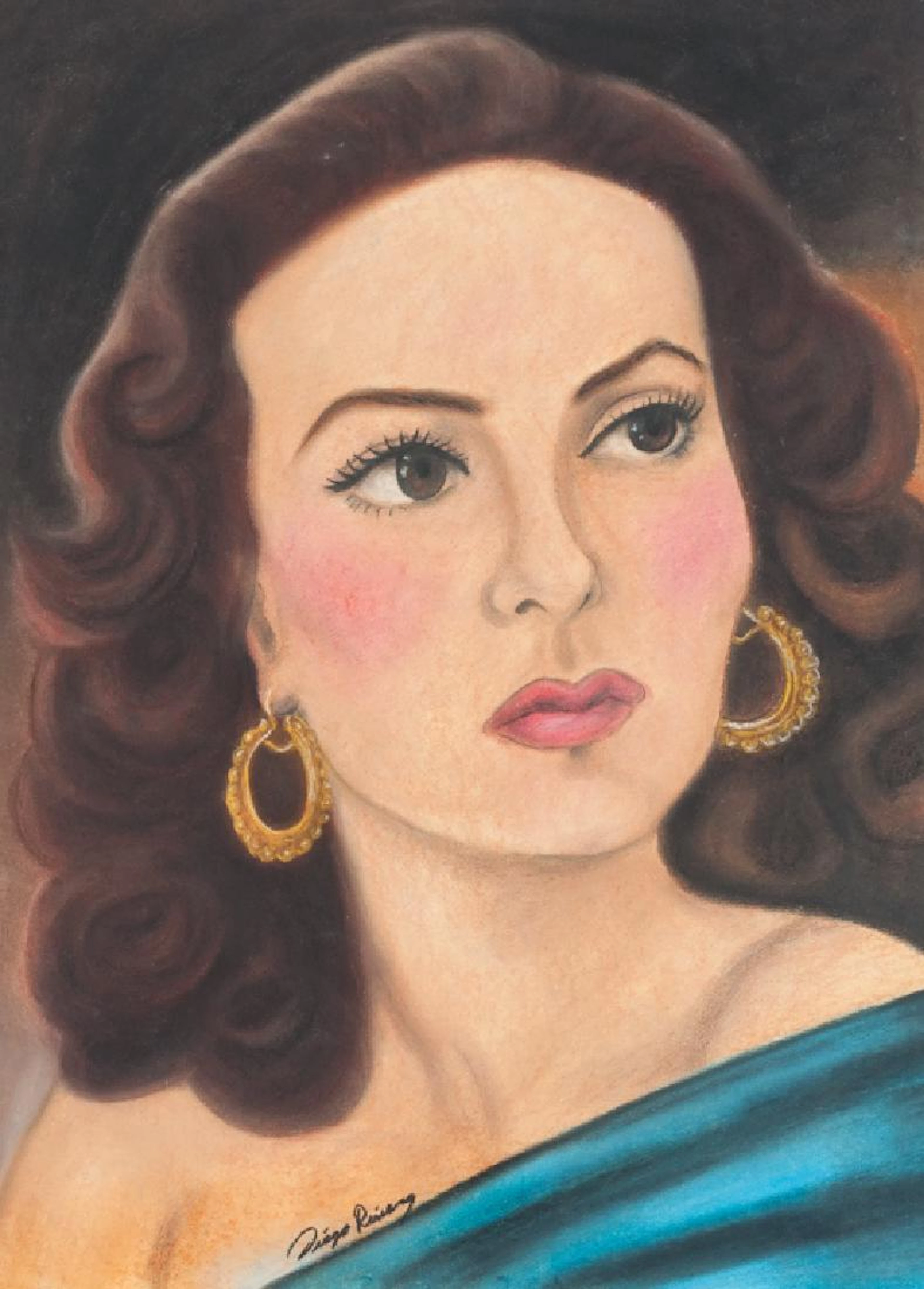 Diego Rivera "Retrato de Maria Felix" Pastel