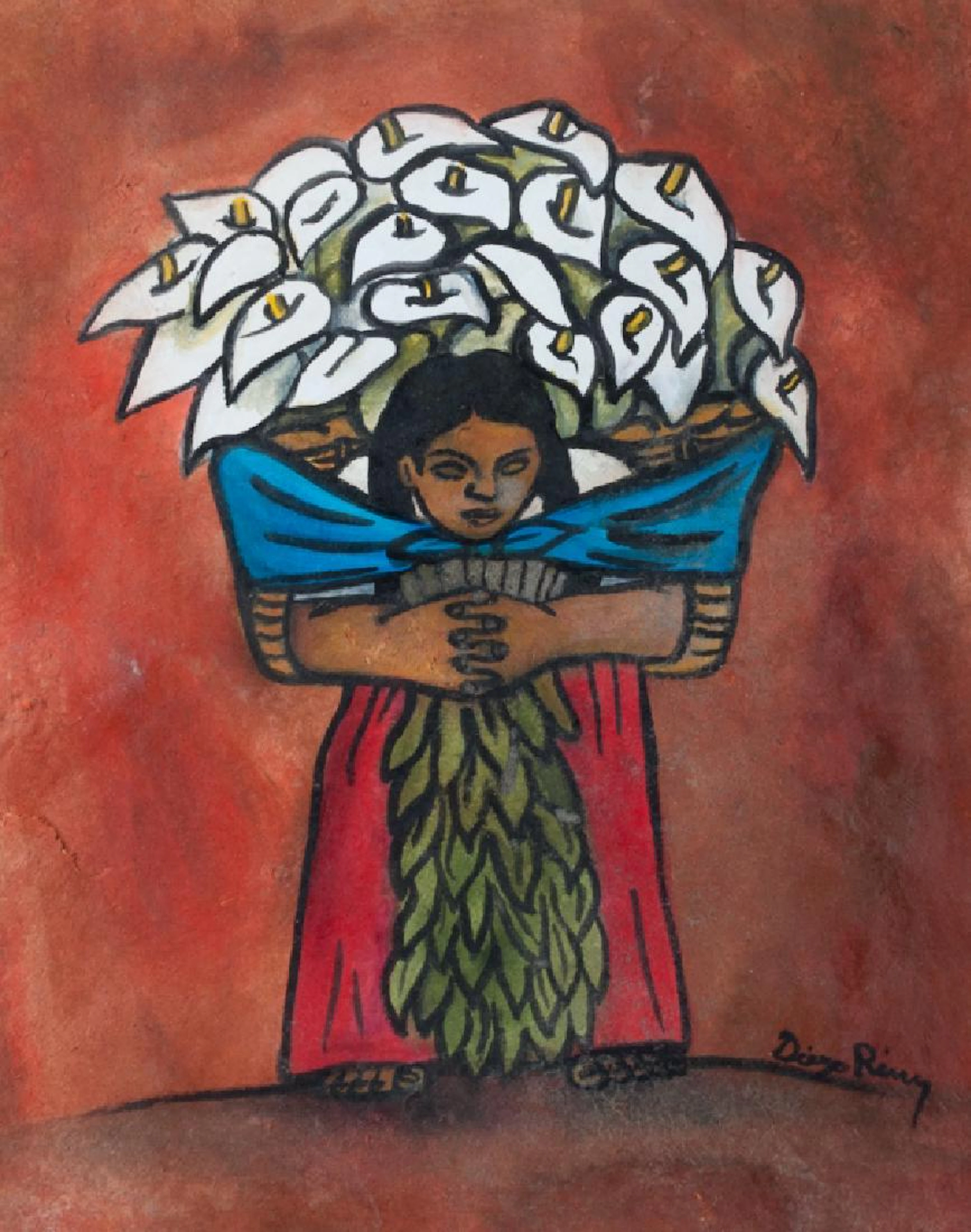 Diego Rivera "Vendedora de Flores" Watercolor