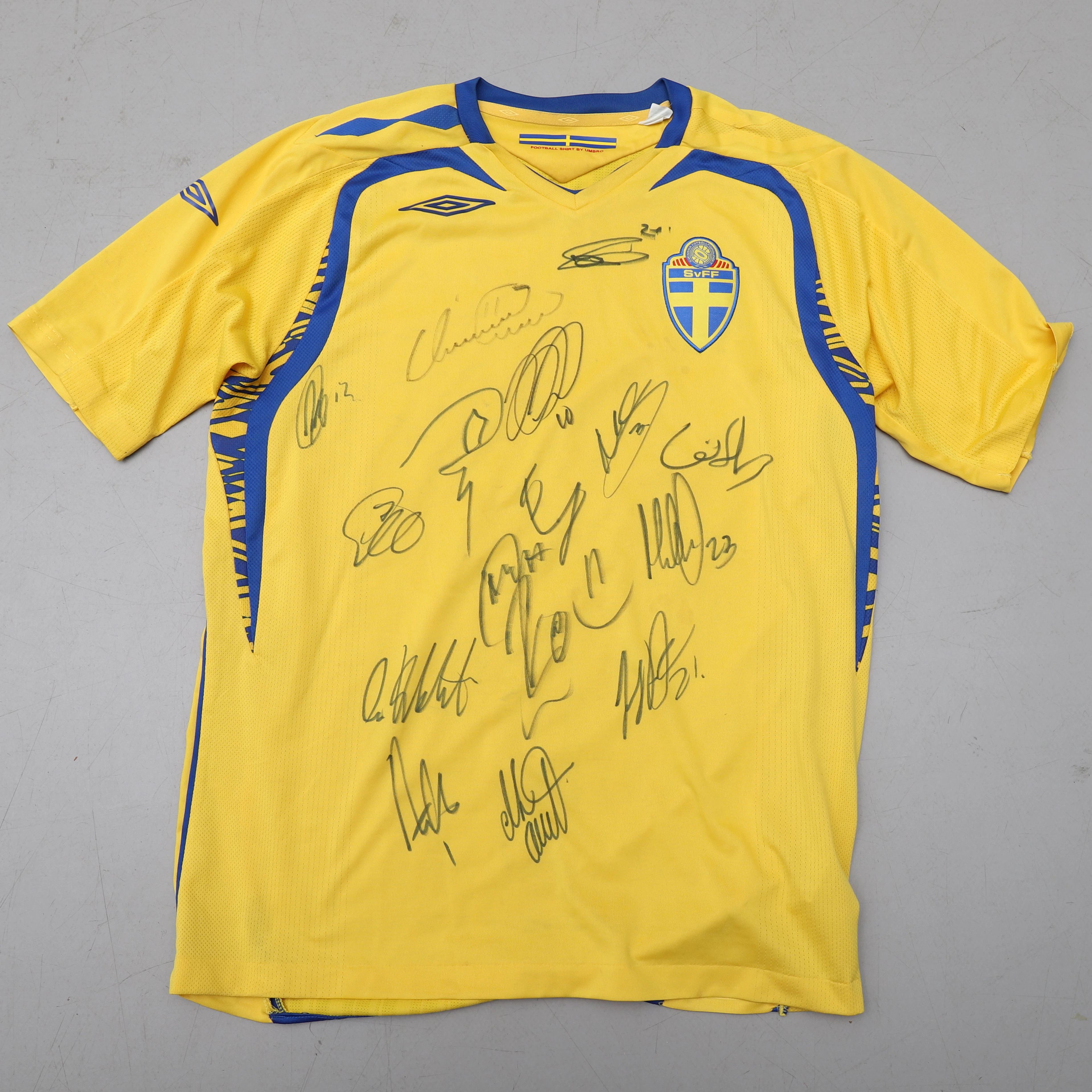 AUTOGRAF. Signerad spelartröja av Sveriges landslag i fotboll 2015.