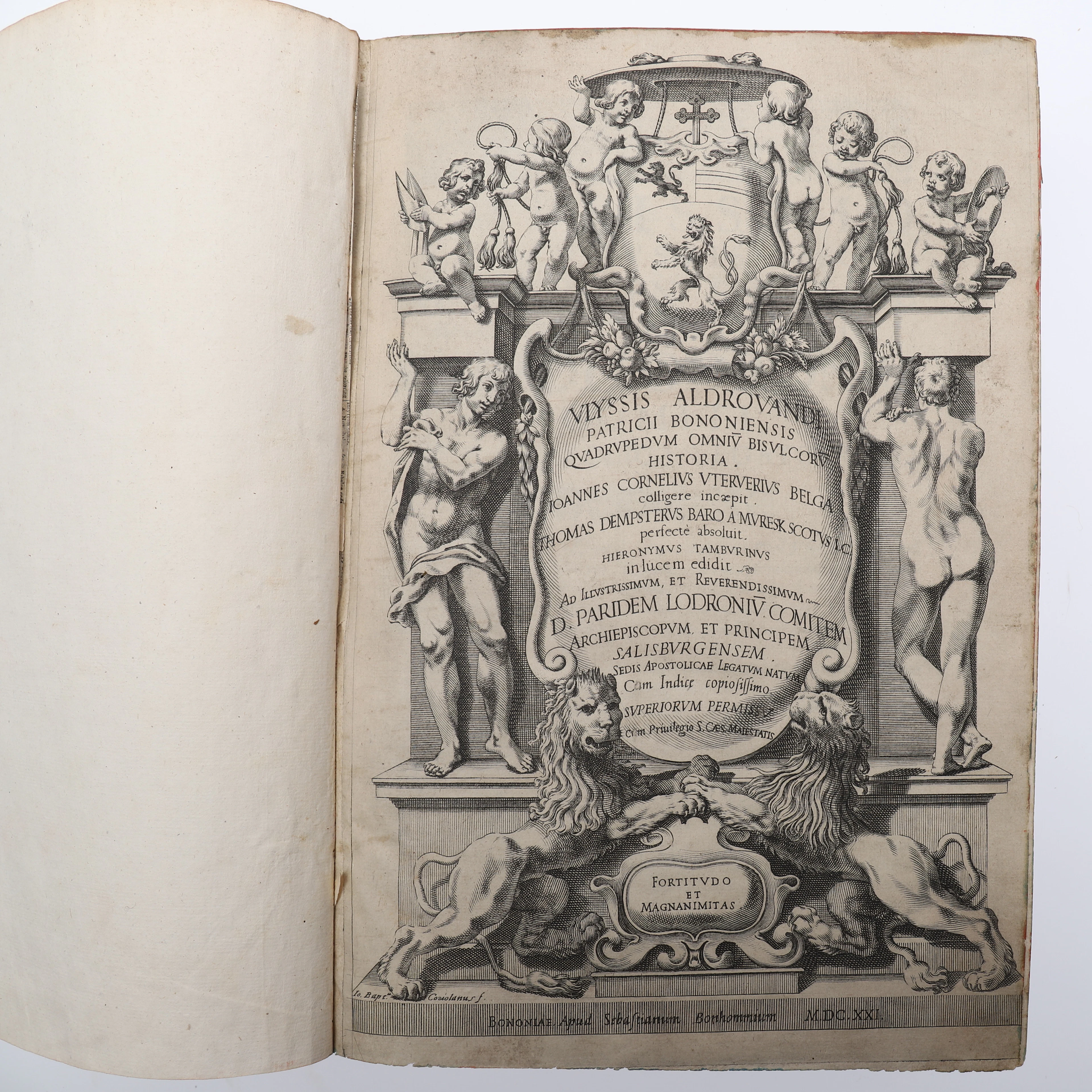 ULYSSIS ALDROVANDIS QUADRUPEDUM OMNIUM BISULCORUM HISTORIA 1621 MED TRÄSNITT.