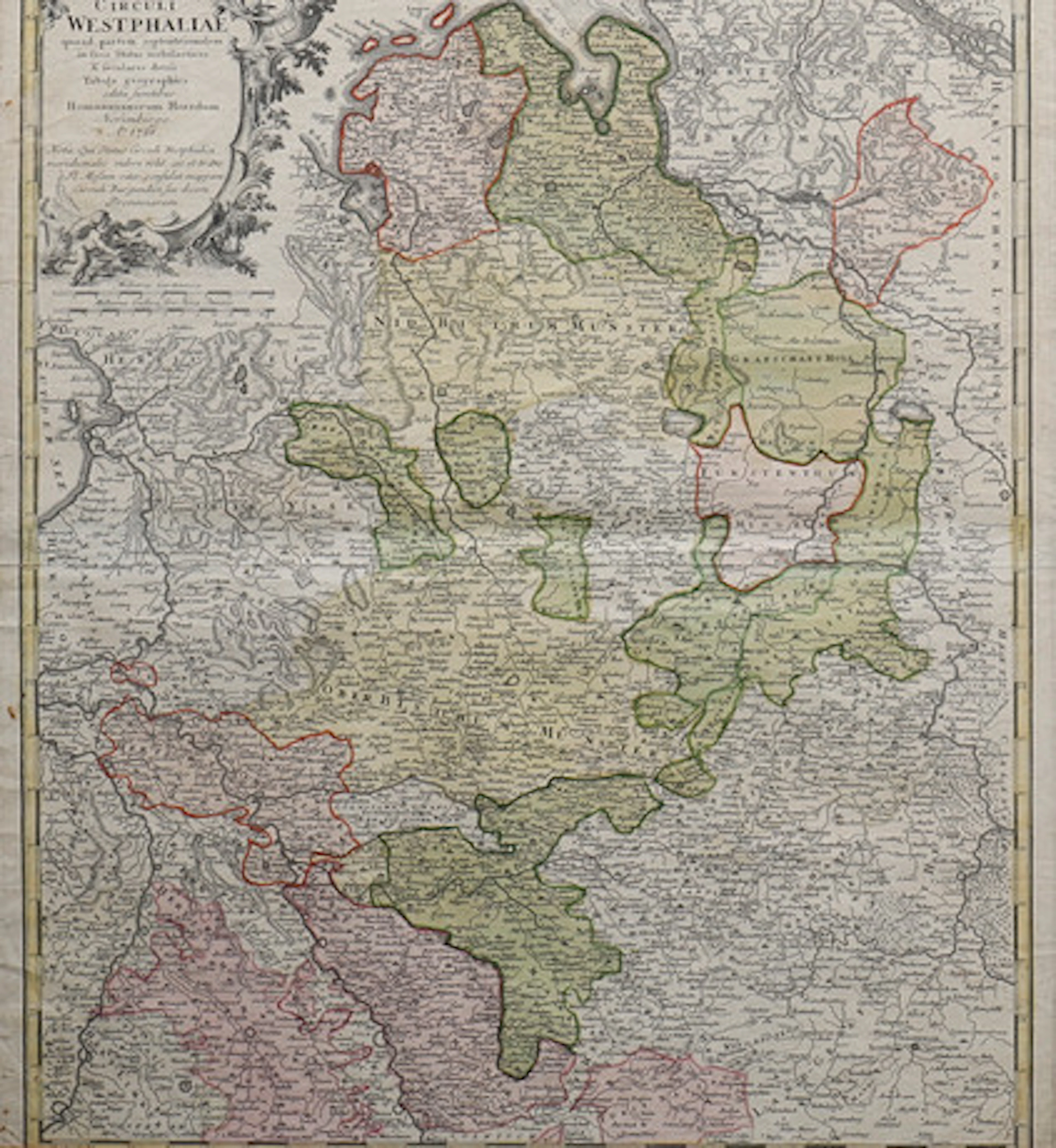 ANTIK KARTA ÖVER WESTPHALEN, daterad 1761.