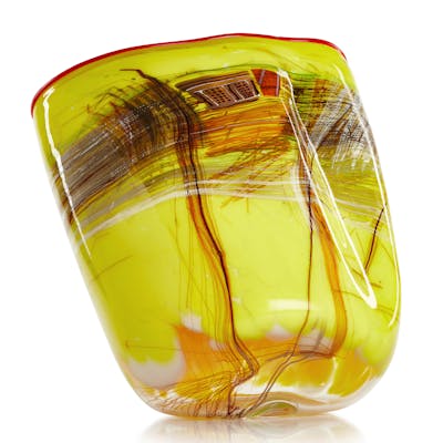 DALE CHIHULY. Vas. "Yellow Soft Cylinder with Red Lip Wrap". Unik.