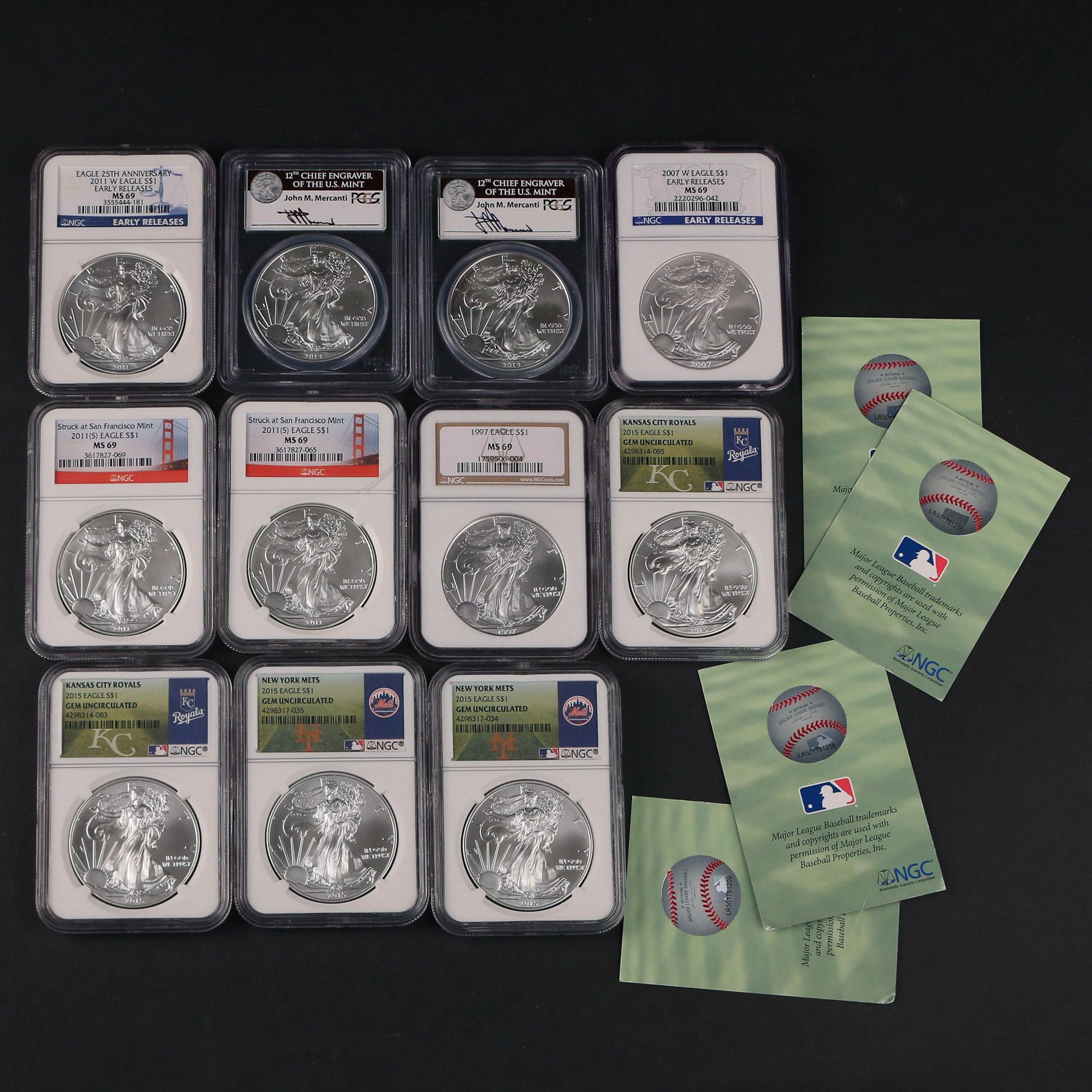 (11pc) CASED WALKING LIBERTY SILVER DOLLARS