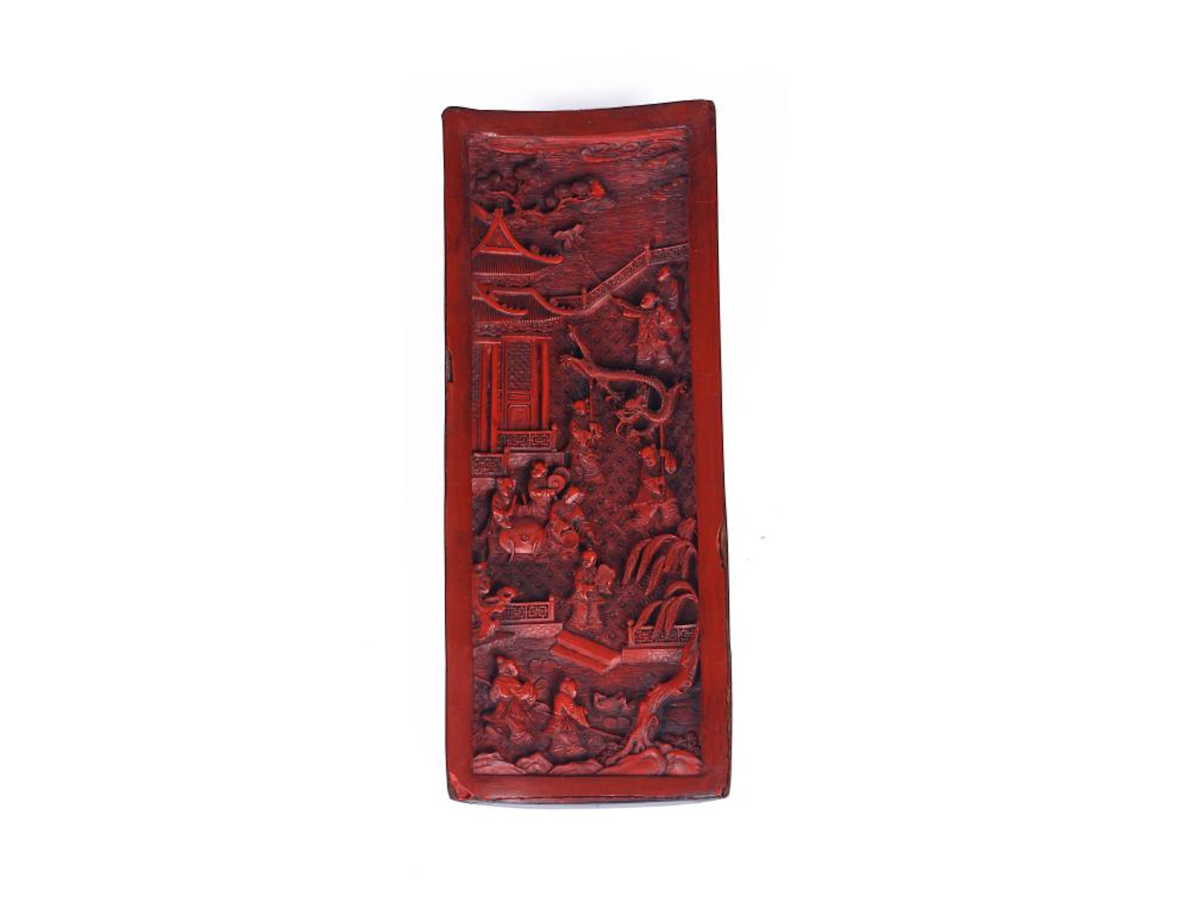 A CINNABAR LACQUER 'HUNDRED BOYS' COPPER ARMREST