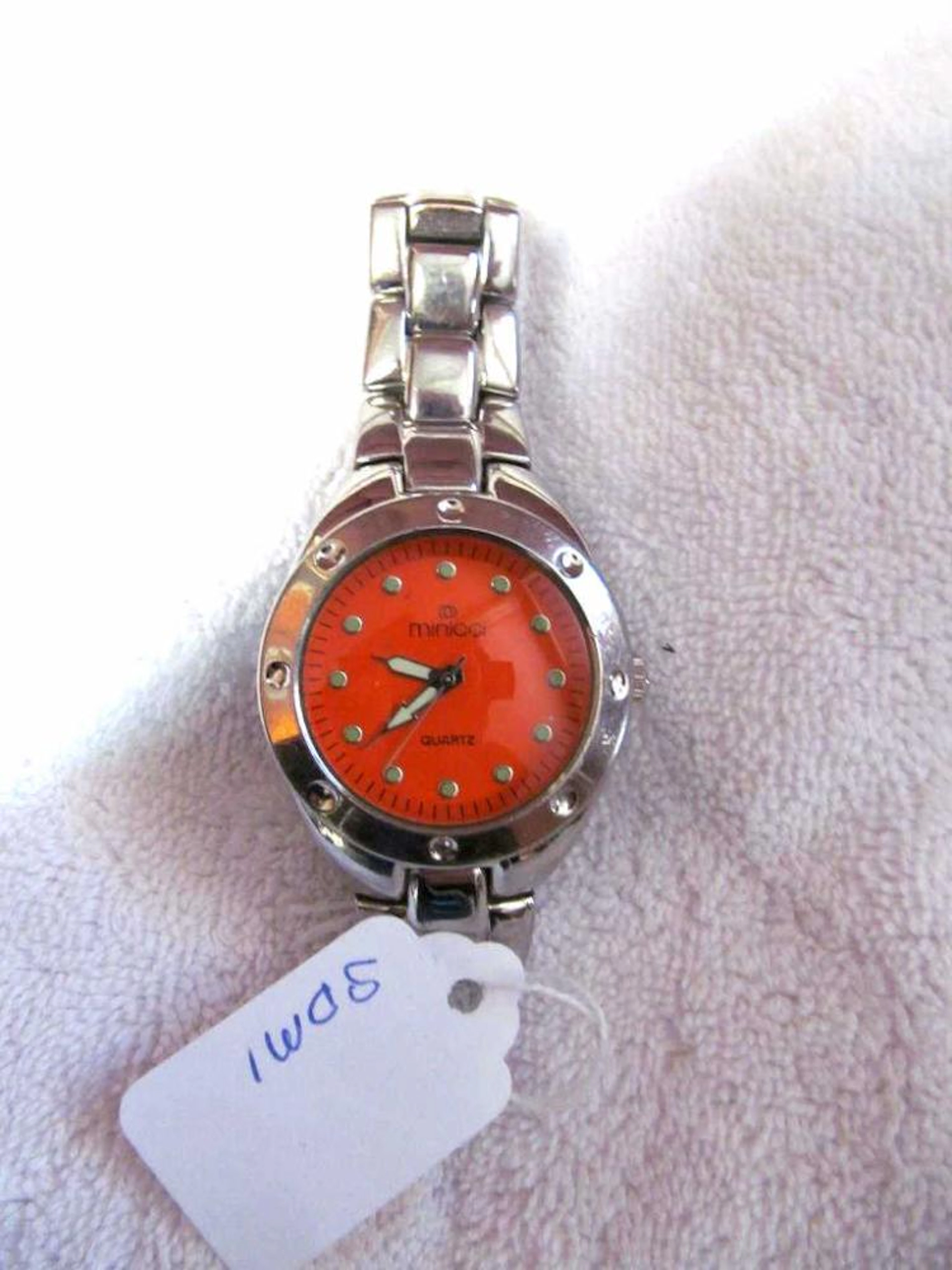 Minicci Orange Face Silver Tone Watch