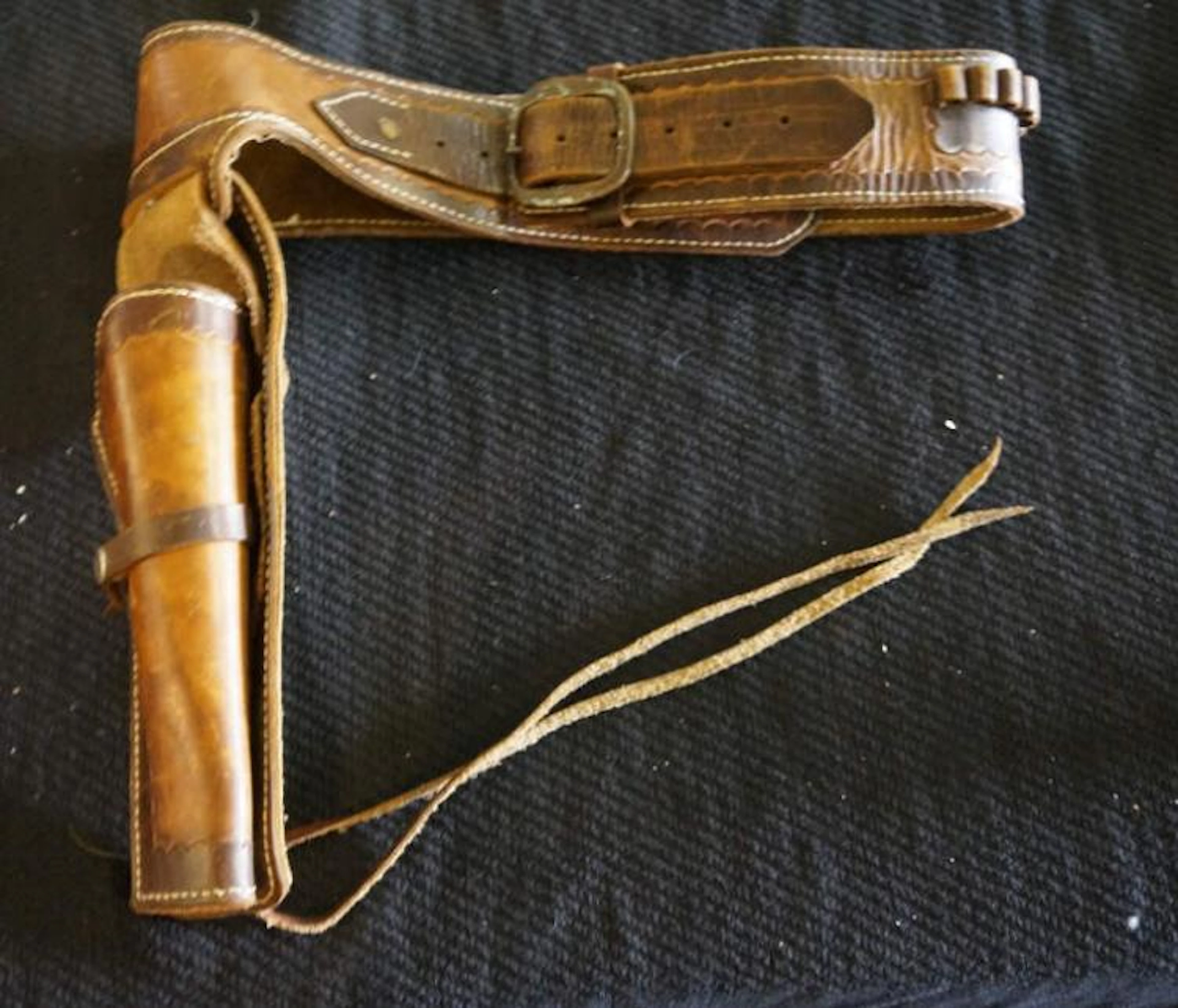 Vintage Leather Belt And Revolver Holster