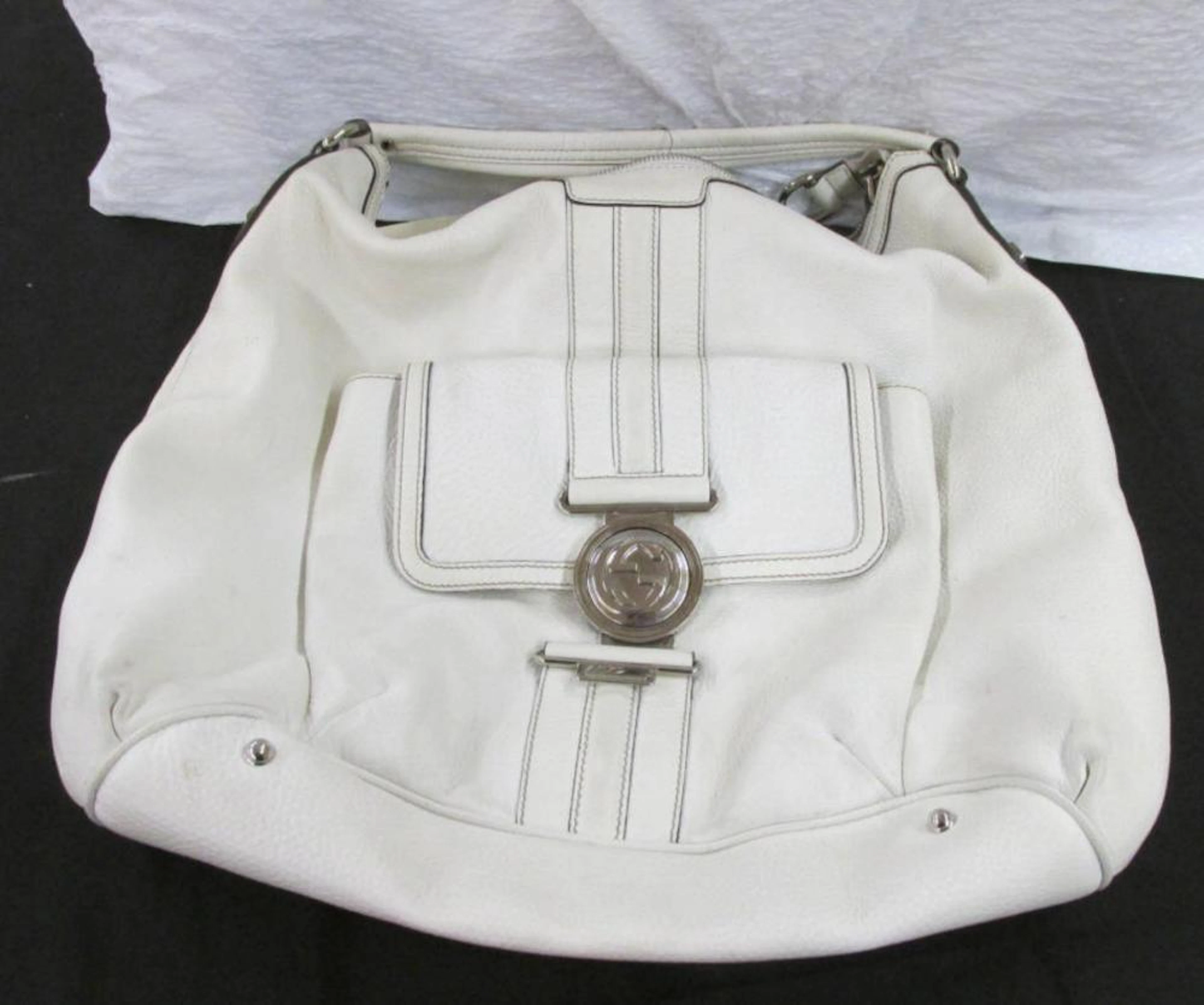 White Black Trim Soft Leather Large Gucci Tote