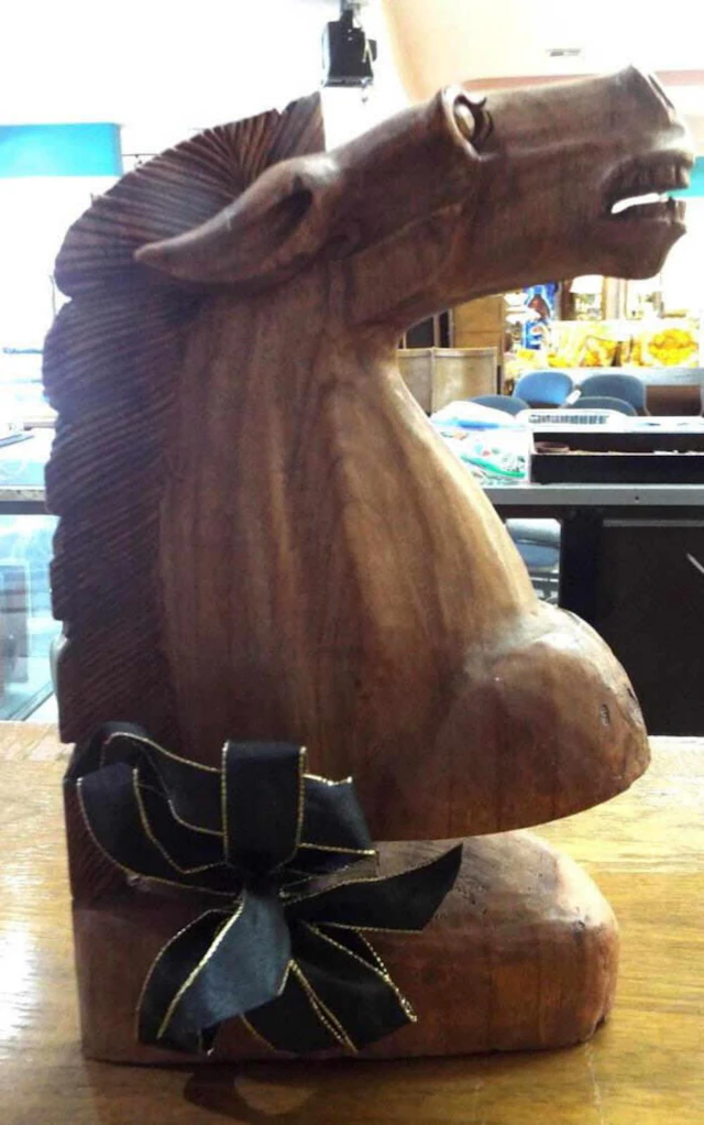 Hand Carved Wood Horse Sculpture