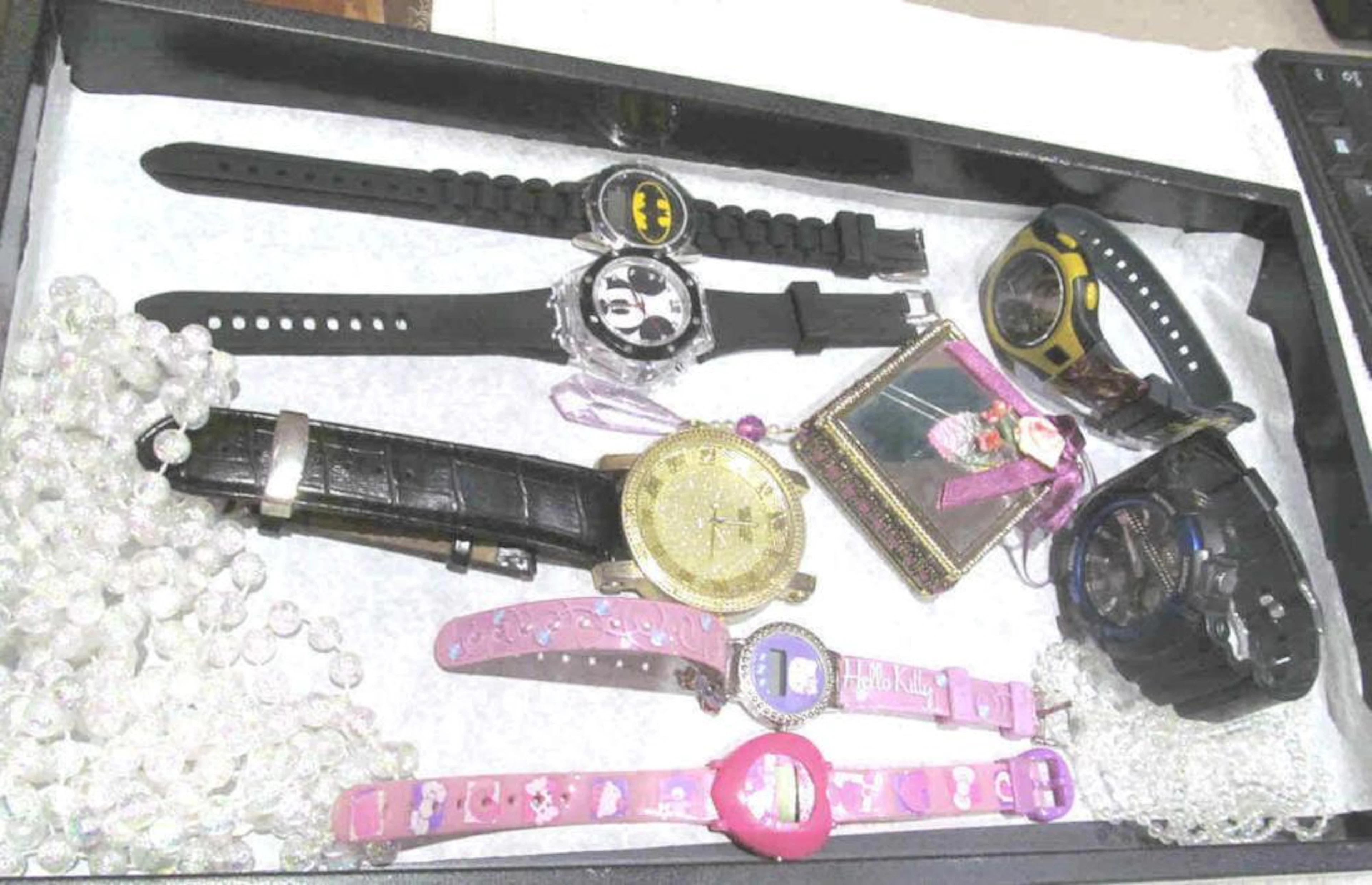 Tray Of 7 Watches For Repair Mickey Hello Kitty