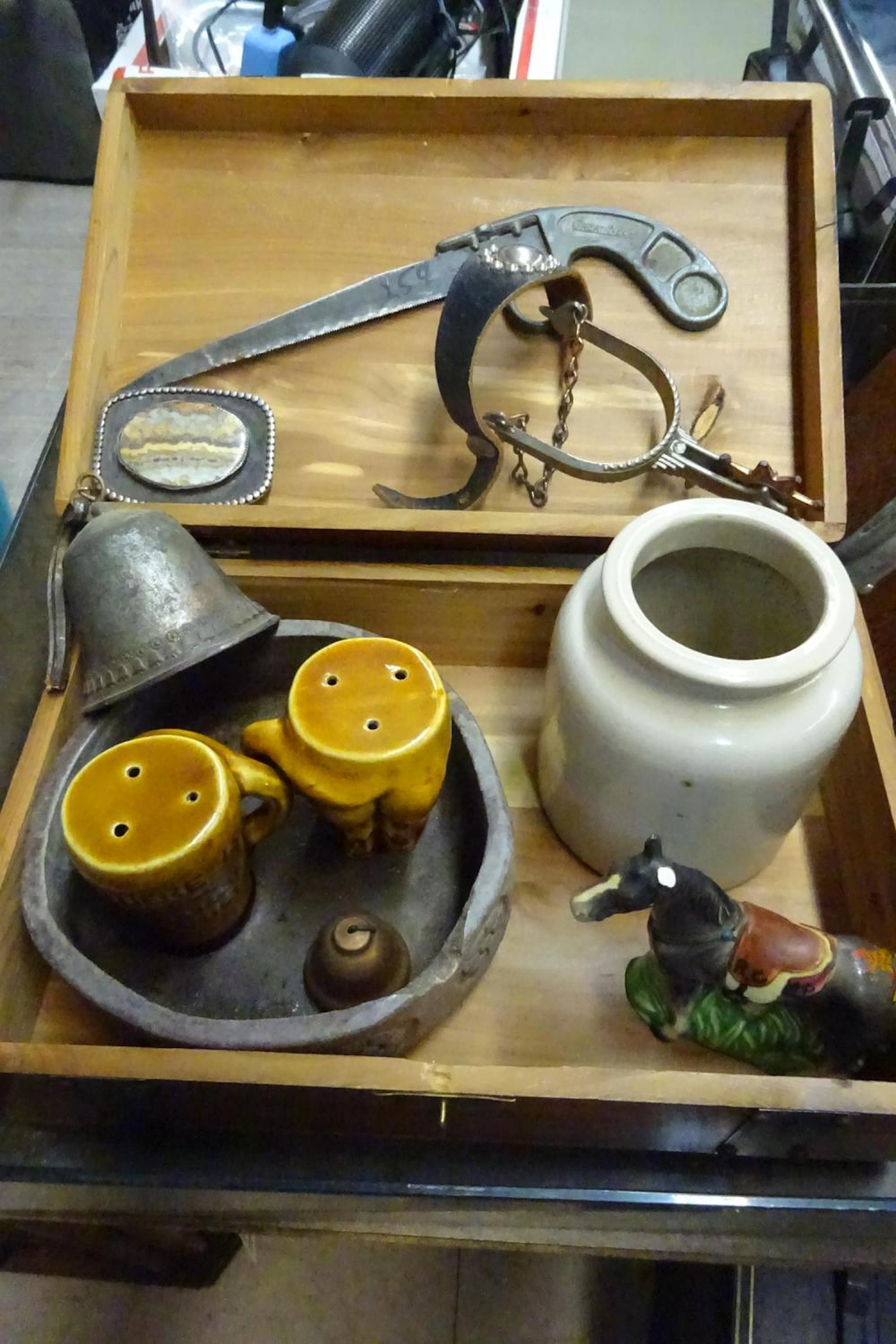 Wood Box Of Trinkets and Knick Knacks