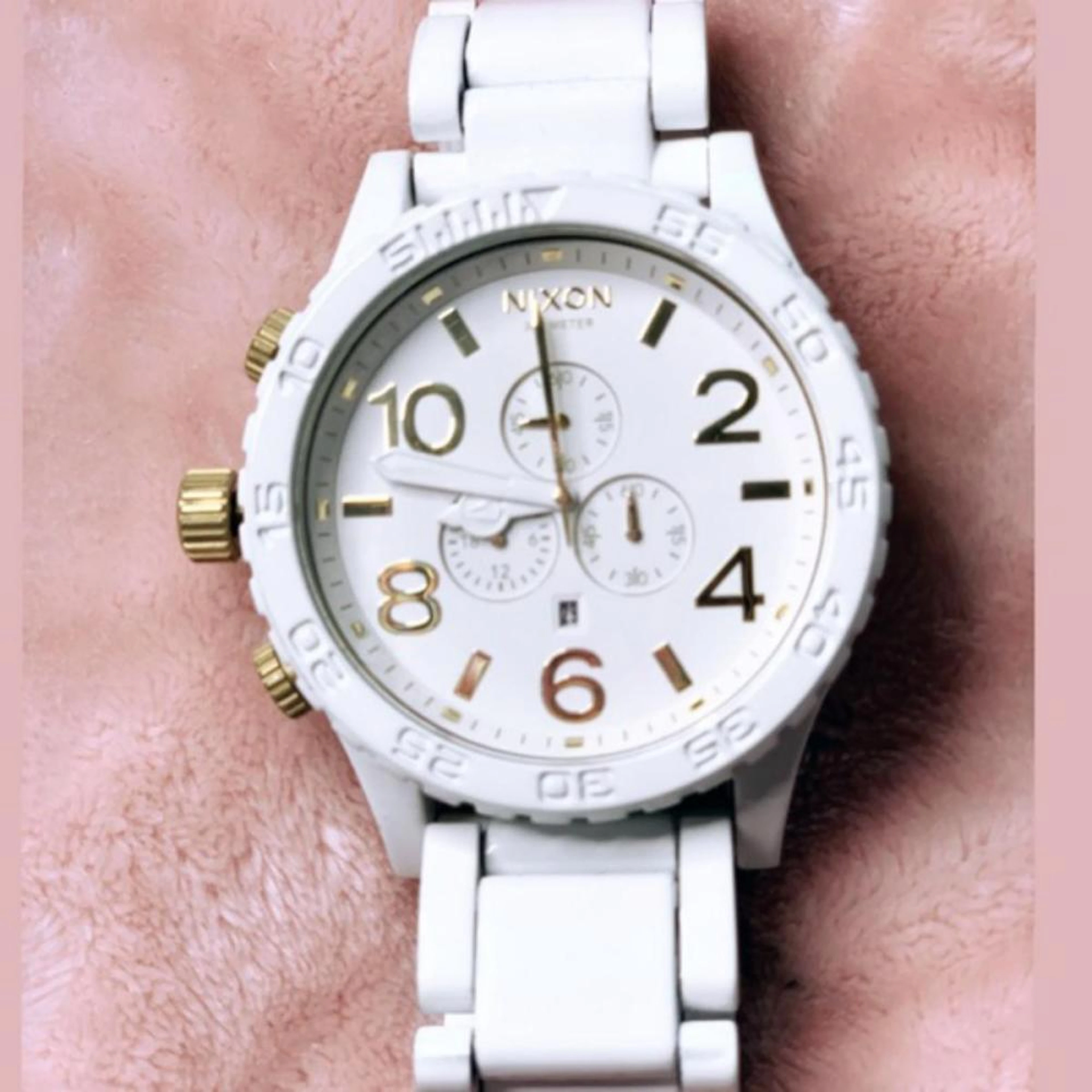White Nixon Chrono Watch with Gold Accents