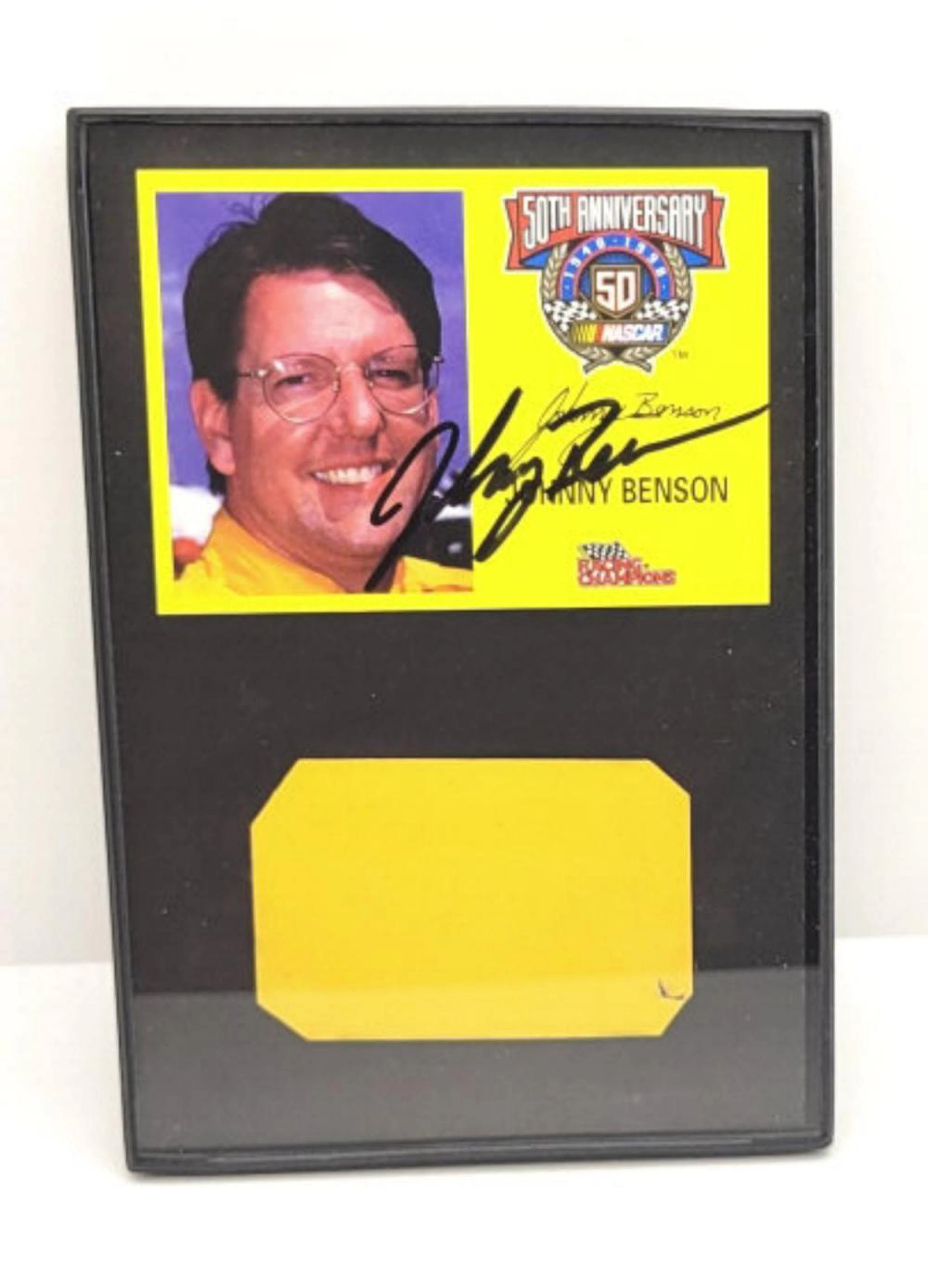 Johnny Benson Signed Card and Race Car Ti