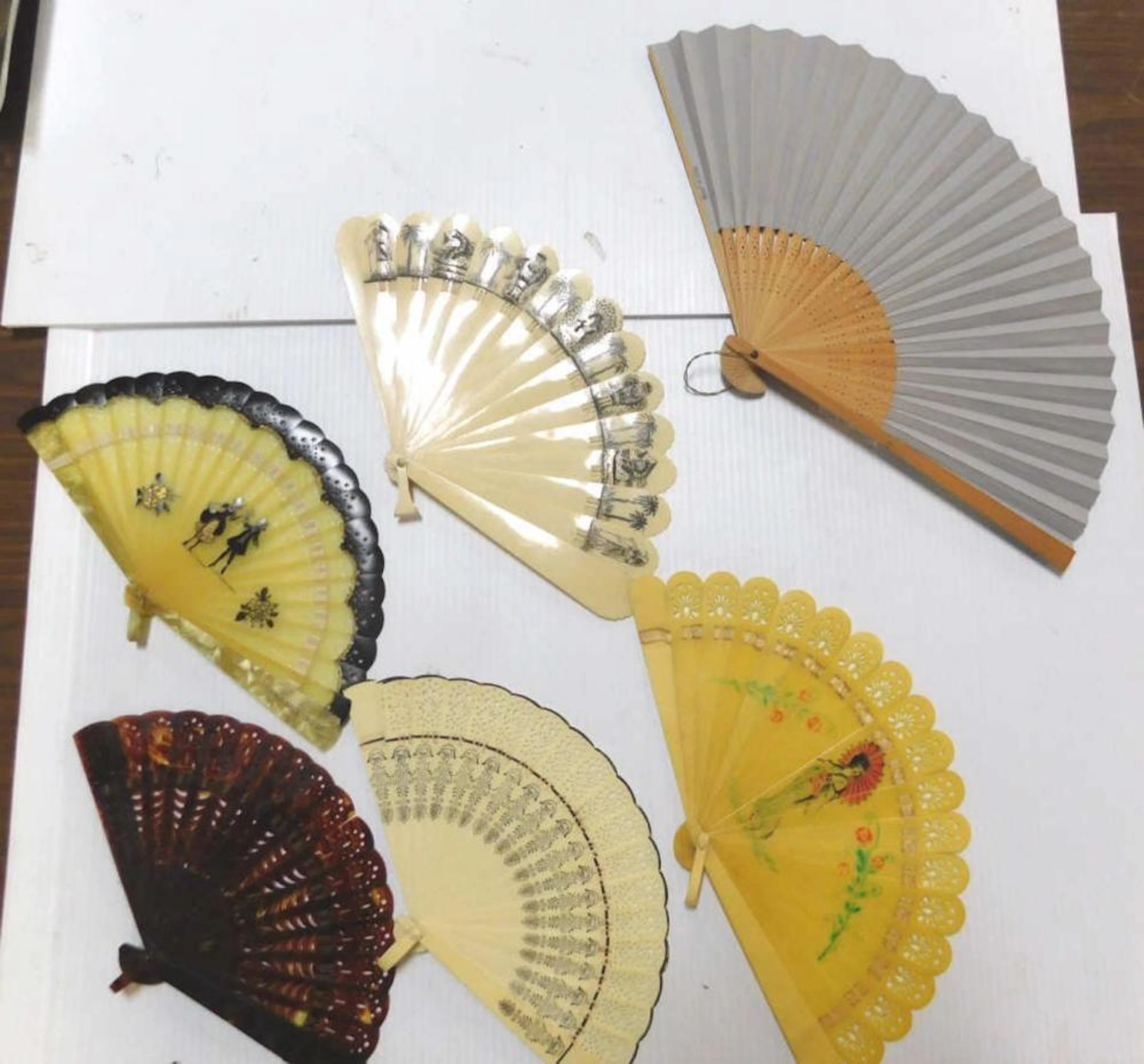 Lot of 6 Vintage Celluloid Hand Fans