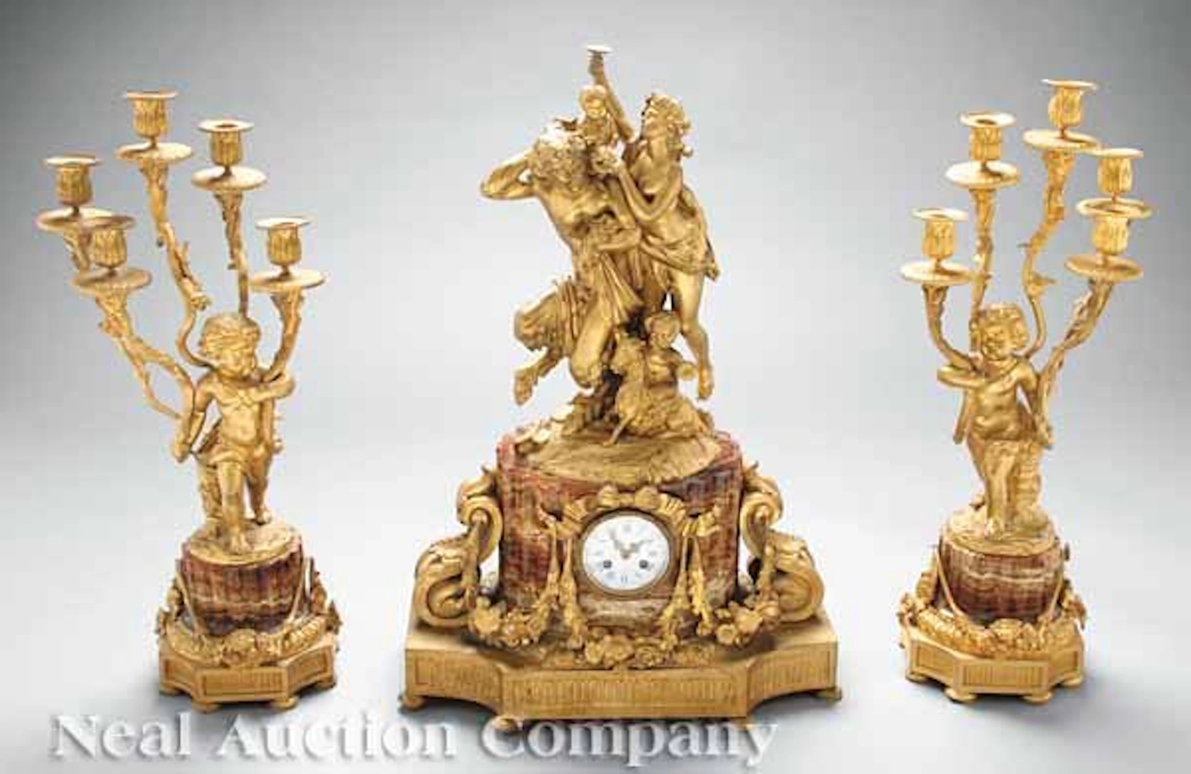 0334: Napoleon III Doré and Onyx Garniture de Cheminee