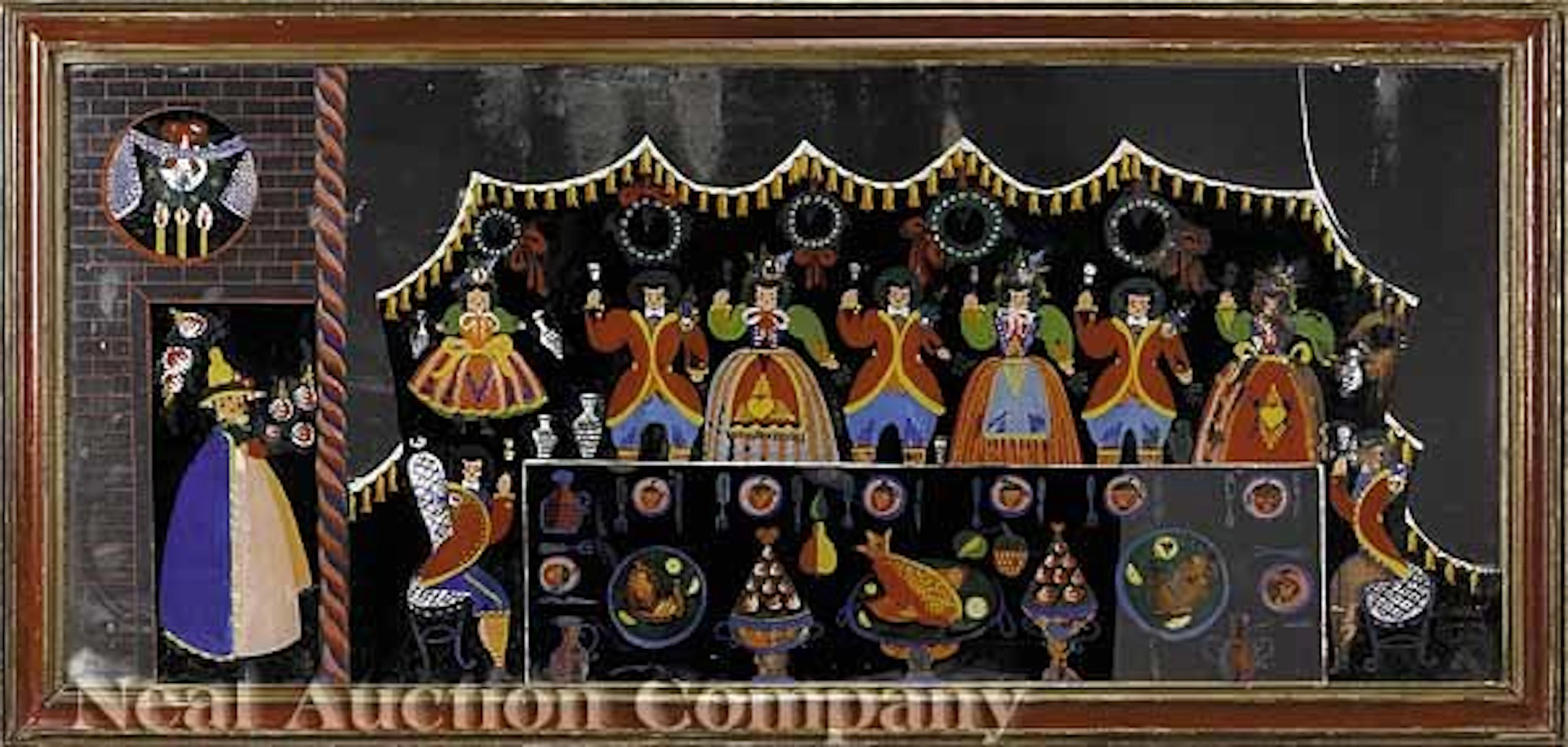 0792: Large Continental Folk Art Painting on a Mirror