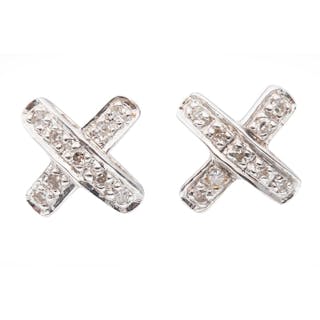 18 kt. White Gold and Diamond X Stud Earrings