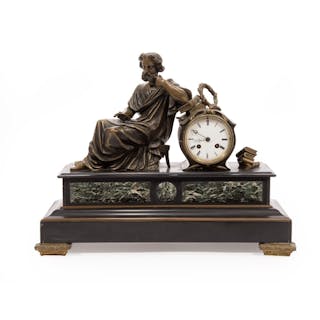 French Bronze and Marble Figural Mantel Clock