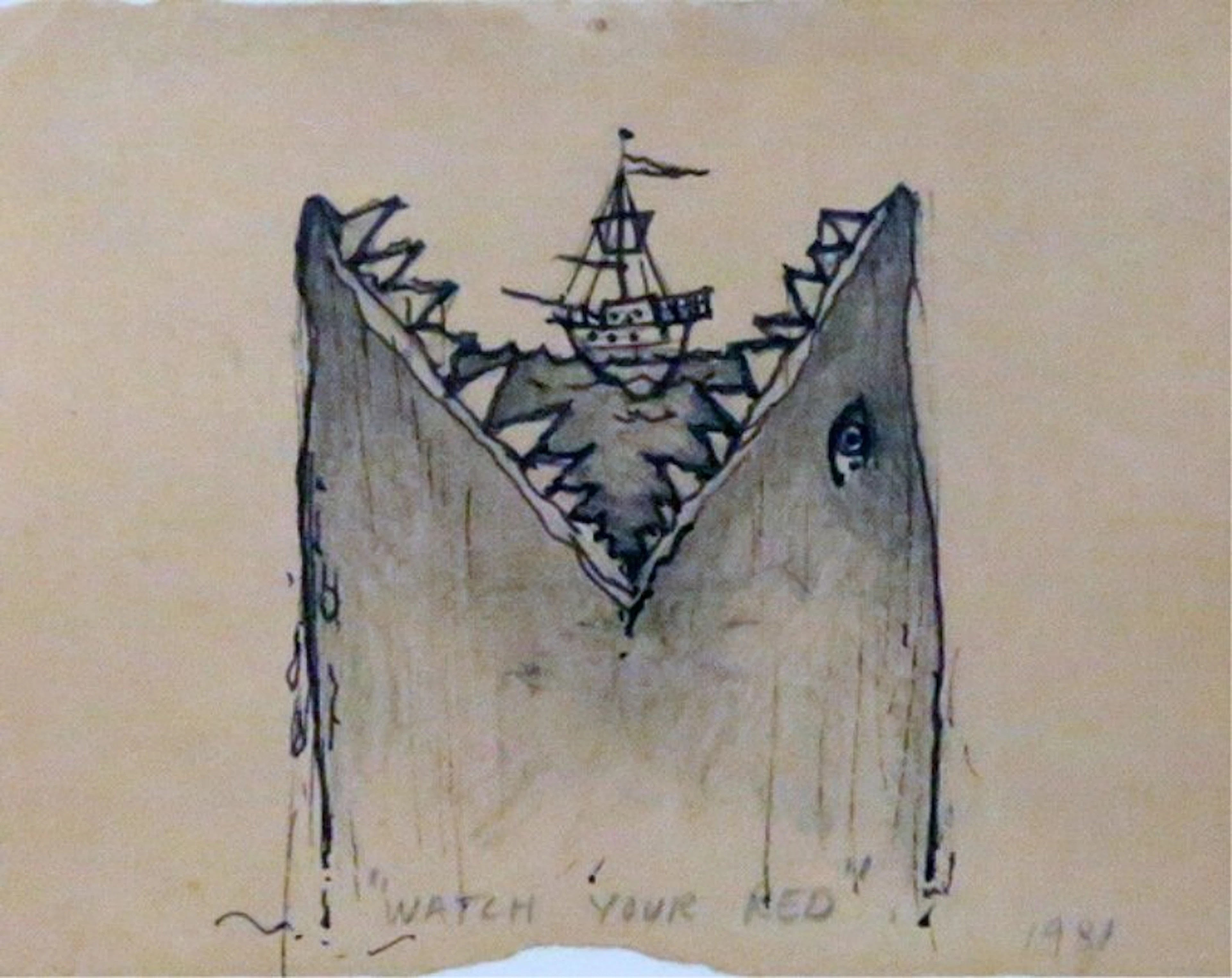 JOHN ALEXANDER "WATCH YOUR RED" DRAWING,1981