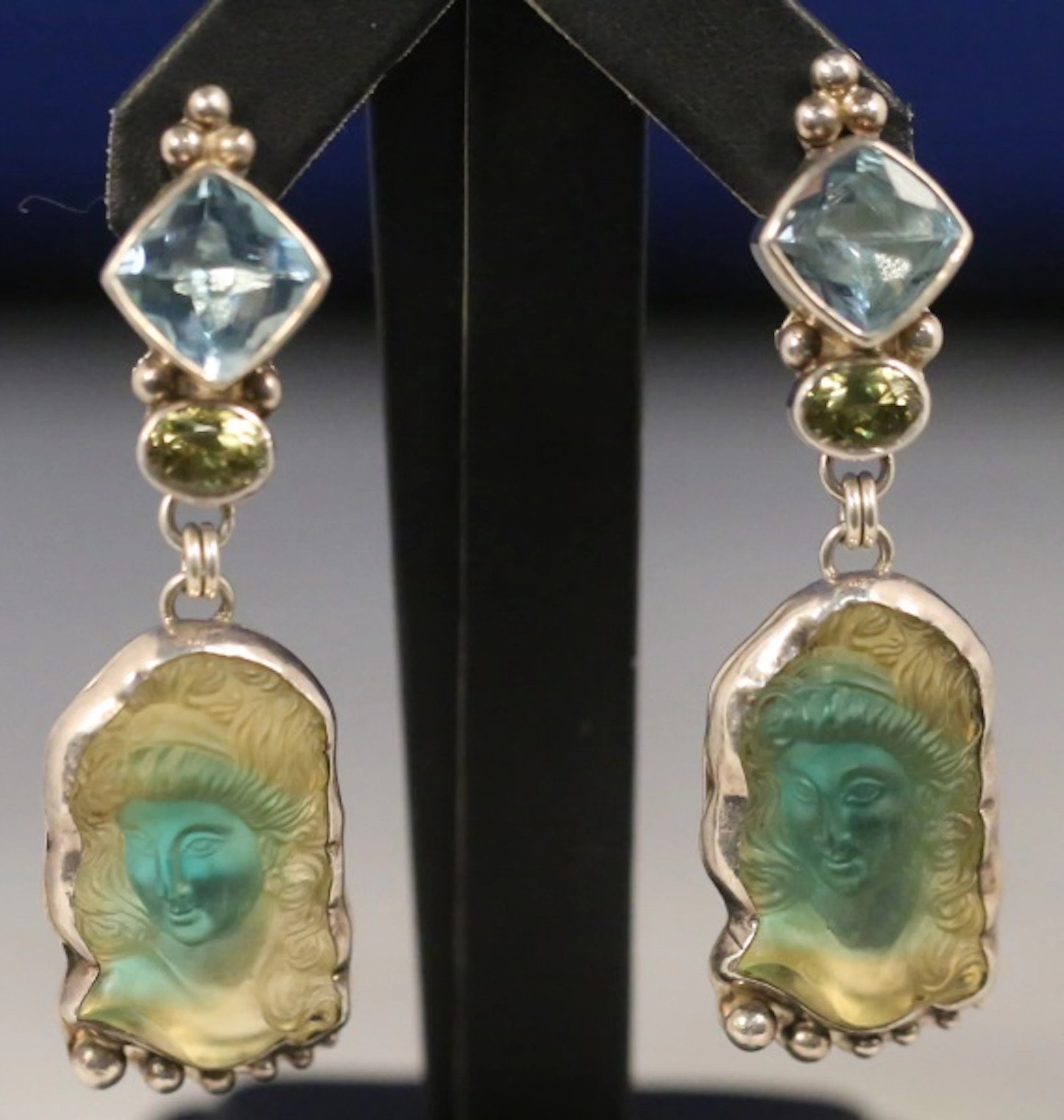 PAIR OF ART DECO STERLING S. BLUE TOPAZ EARRINGS