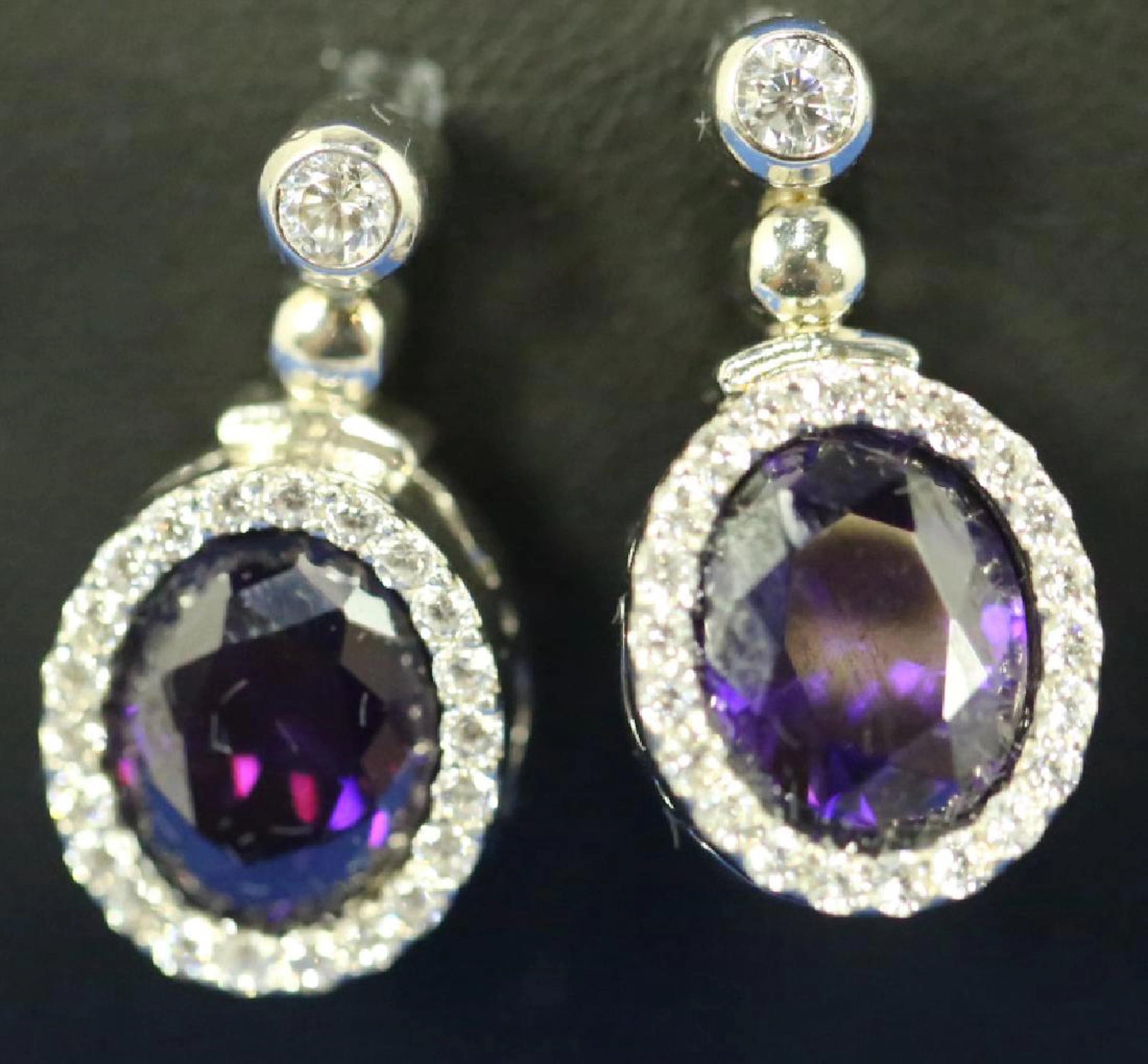 PAIR OF 4CT. AMETHYST & WHITE TOPAZ DROP EARRINGS
