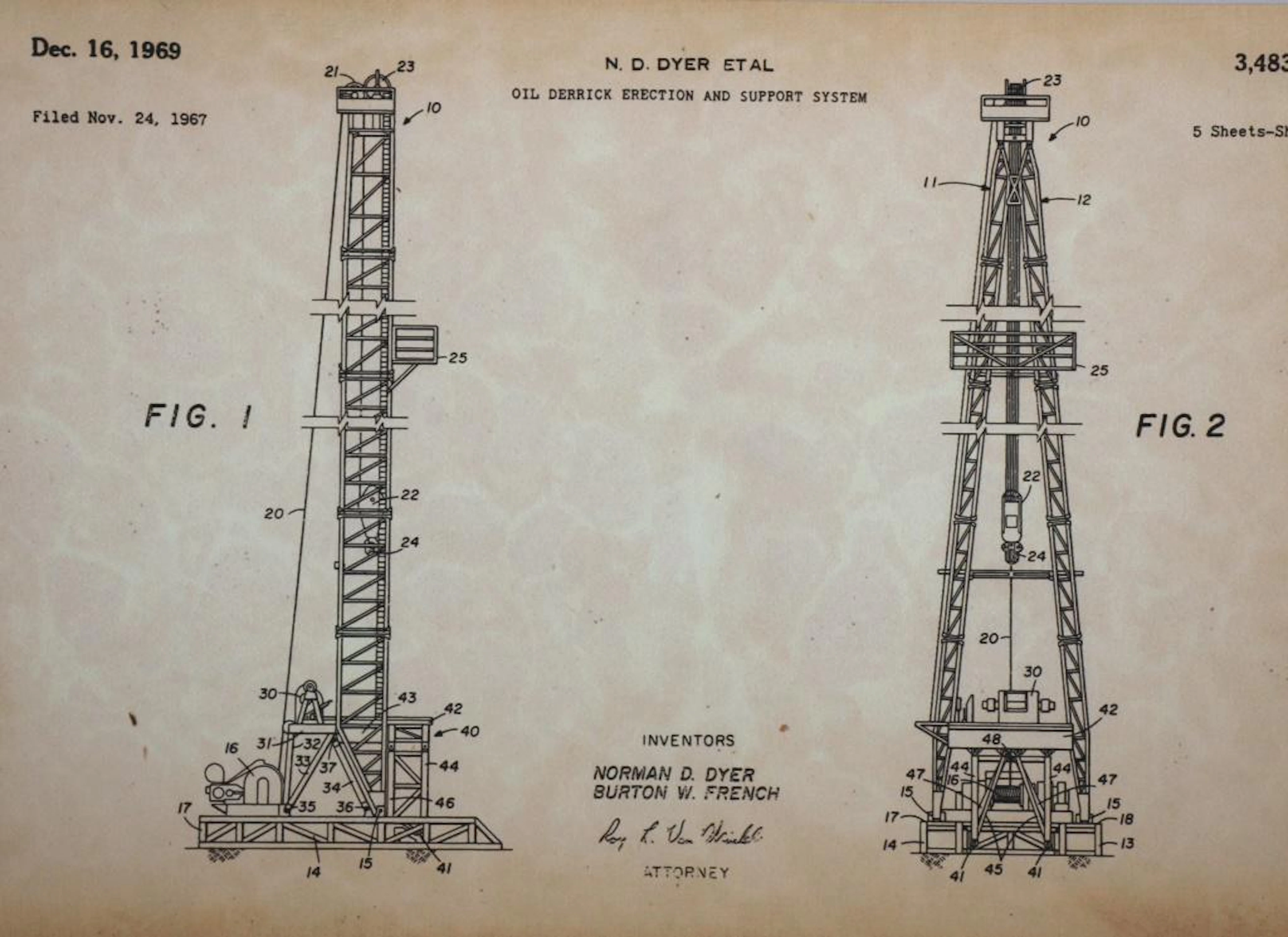 "oil derrick erection & support system" print