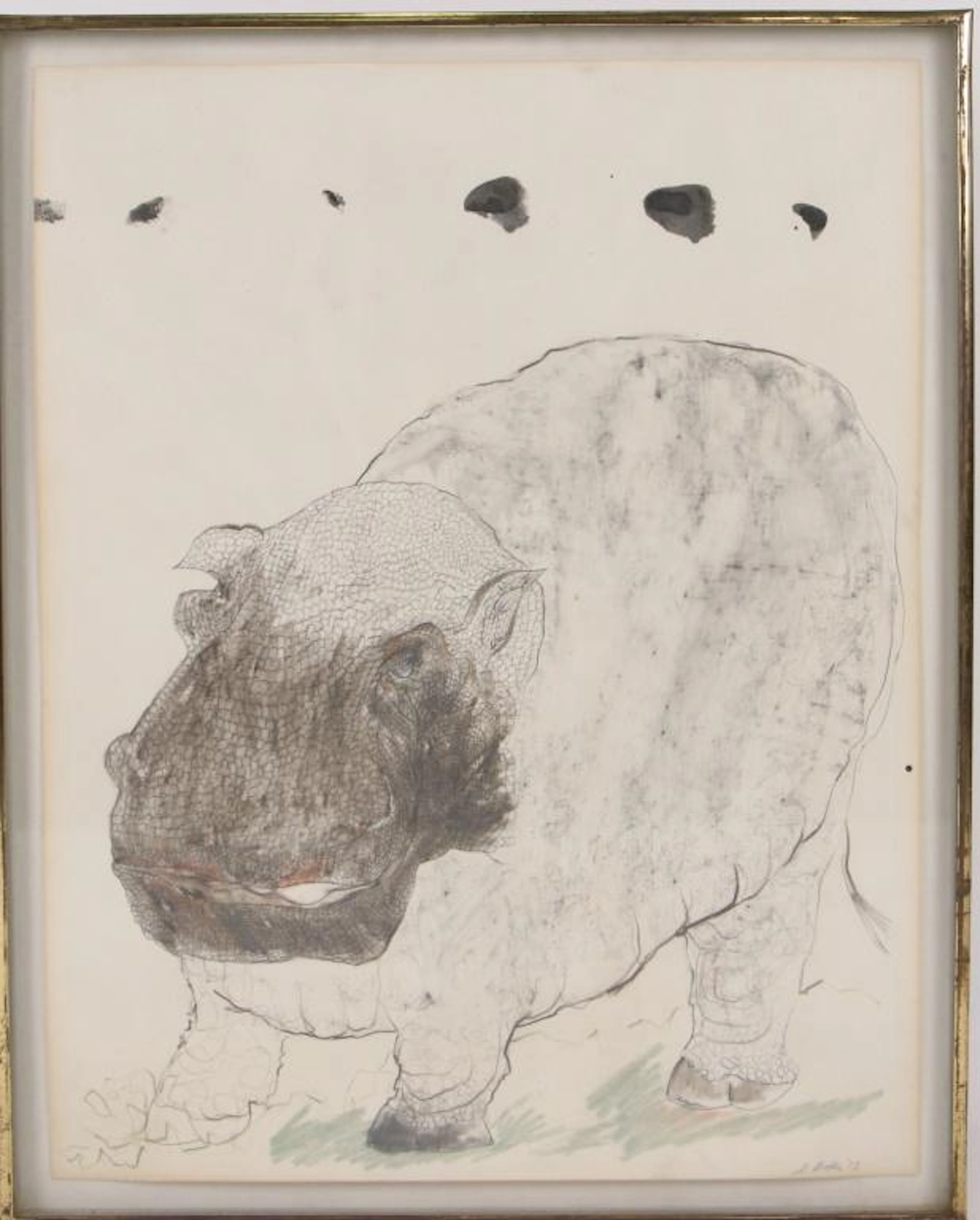 Stanley boxer "hiphippo" mixed media drawing