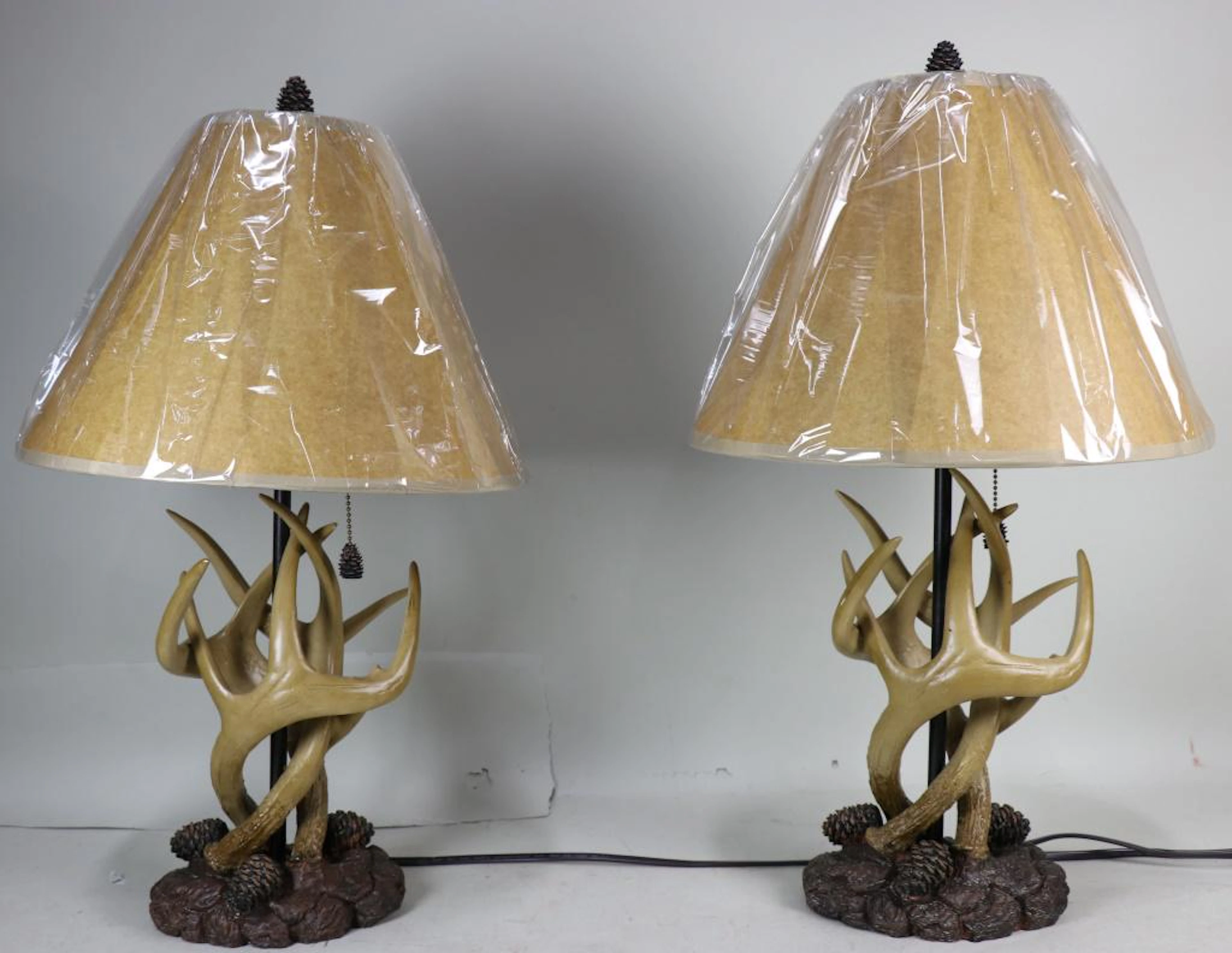 Pair of faux antler style lamps w/parchment shades