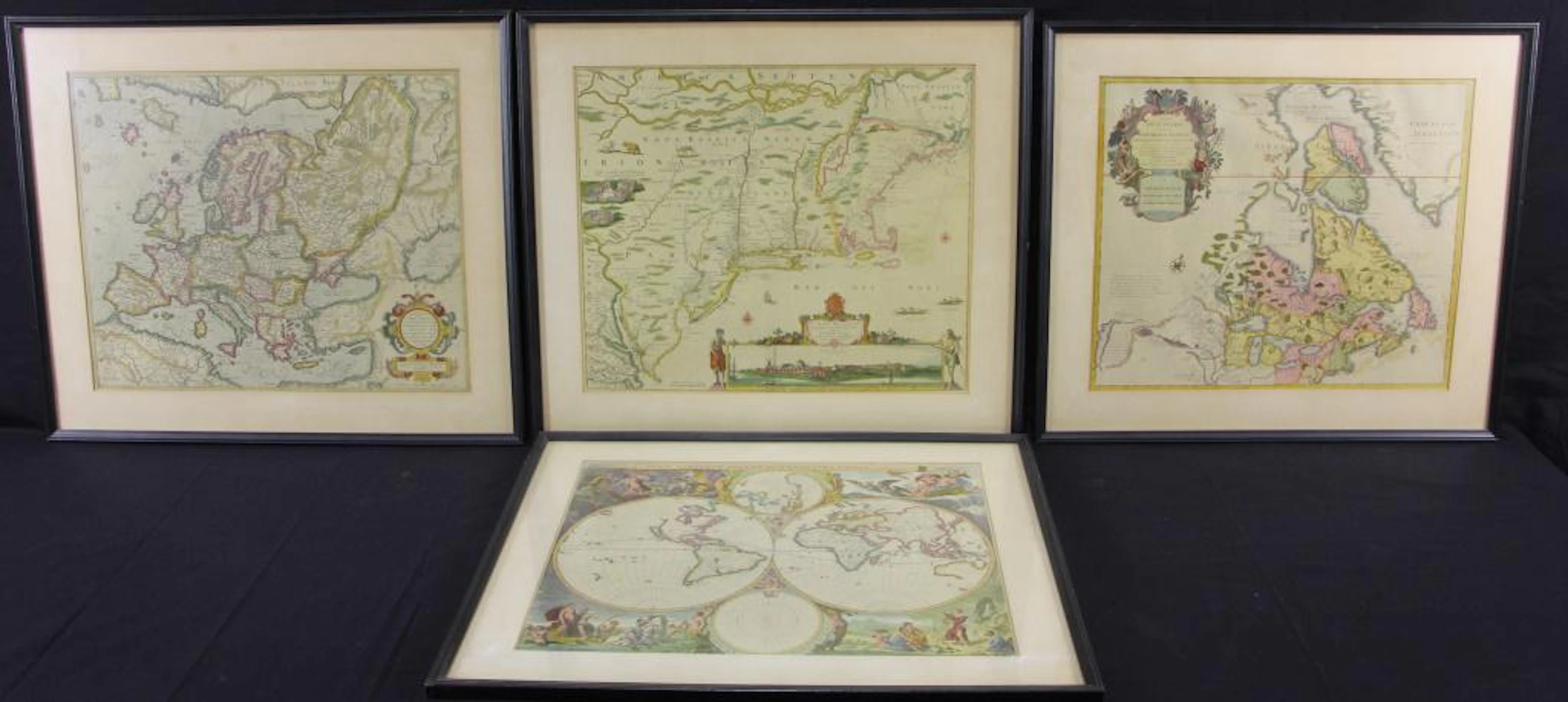 Set of four maps. restrikes of antique world maps