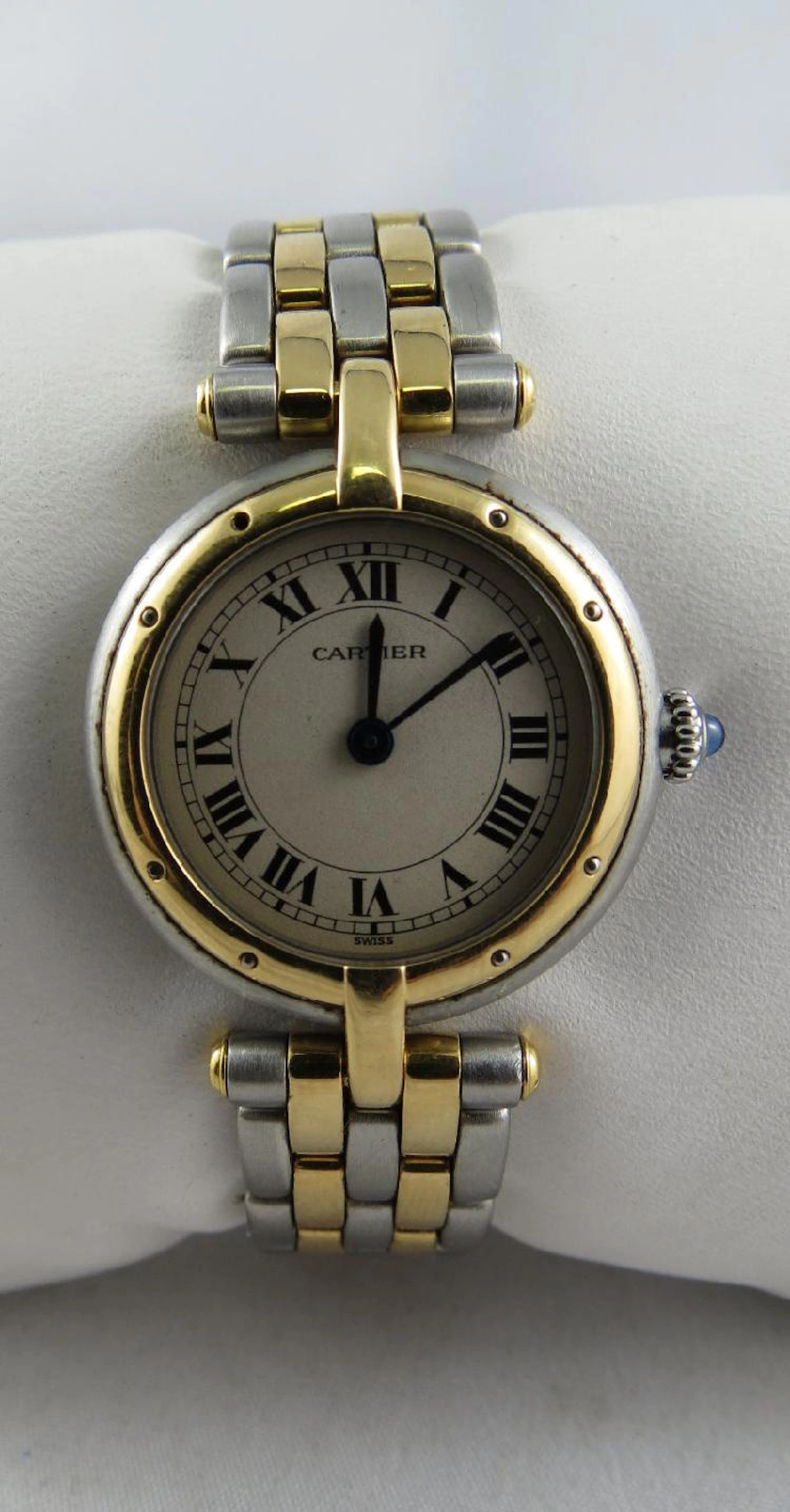 Cartier Stainless Steel & Gold Plated w/ Blue Sapphire Ladies Watch