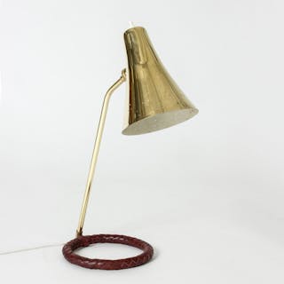 Danish midcentury brass and leather table lamp