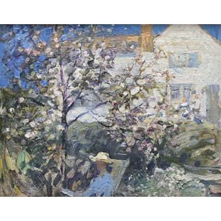 Mark Senior (Staithes Group 1864-1927): 'Blossom' - Lady in a Runswick
