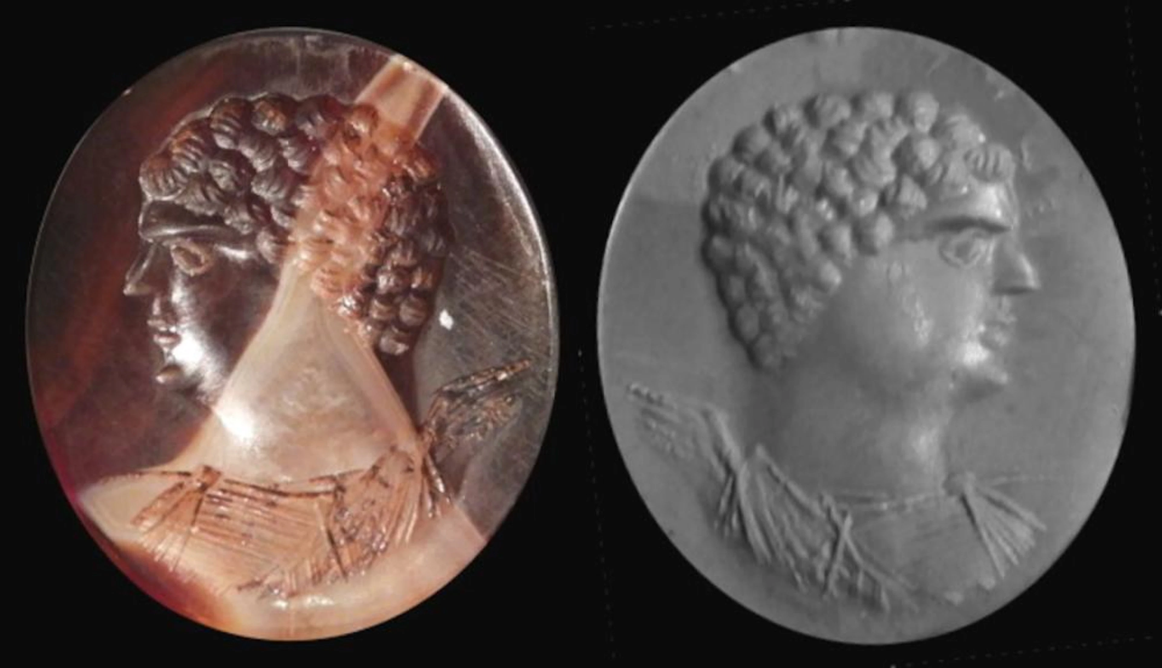 Intaille gravée d?un portrait du Dieu Eros. Agate.