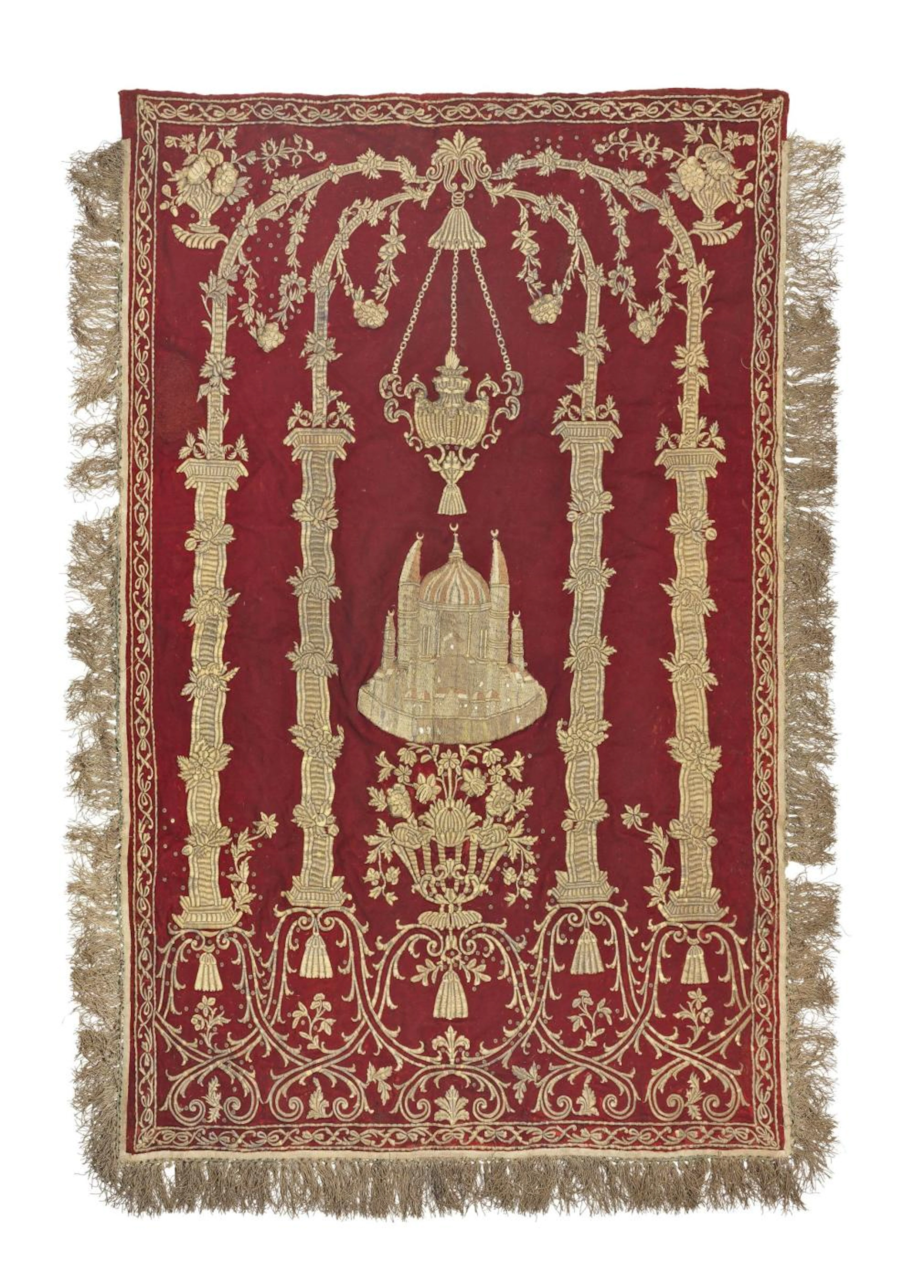 Panneau Mihrab en laine brodée de fils de metal