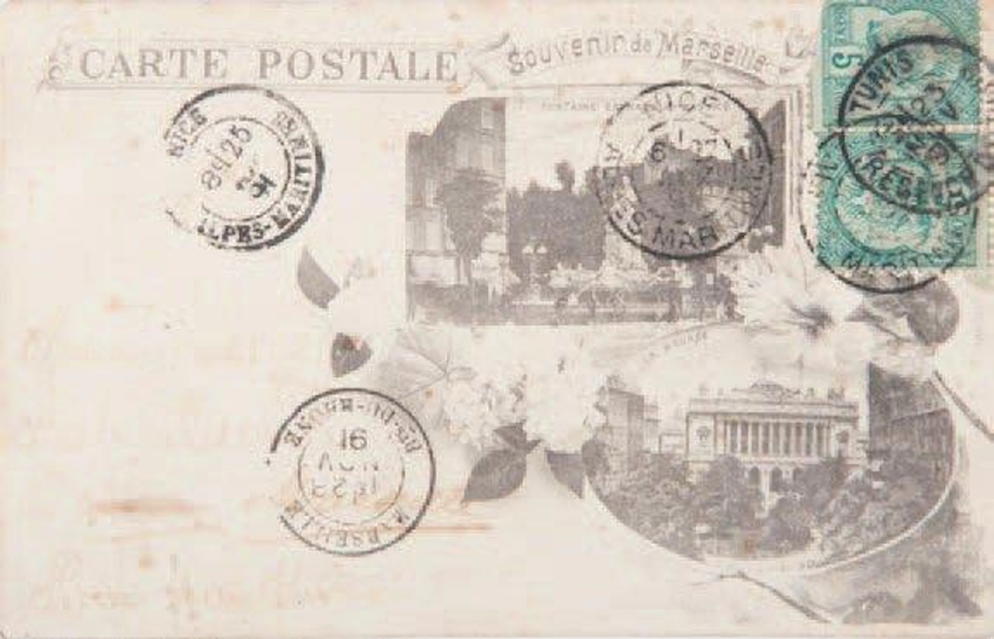 1 CARTE POSTALE PIAZZA «Souvenir de Marseille» avec vues de la...