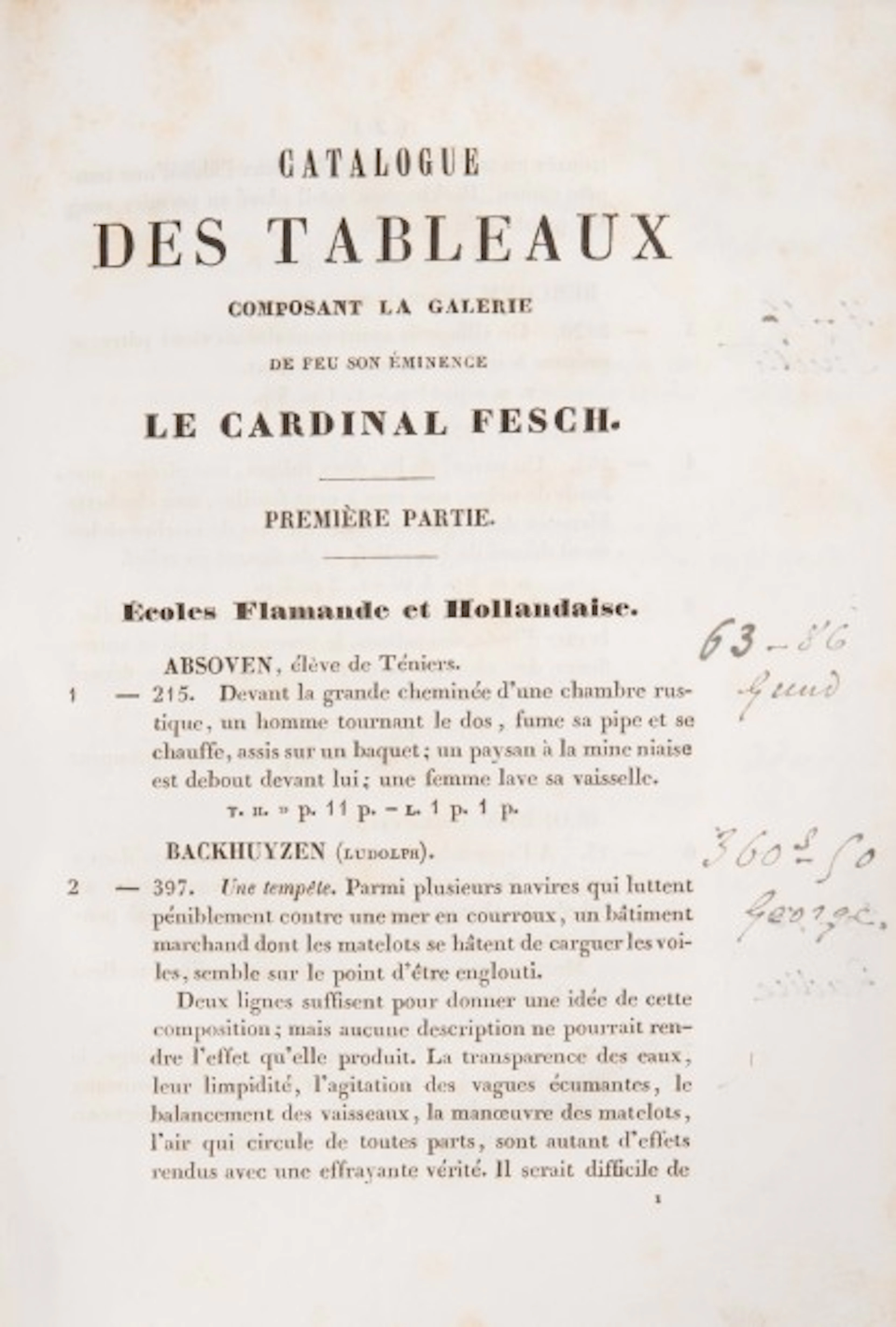 [Fesch, Joseph cardinal. Collection de tableaux].