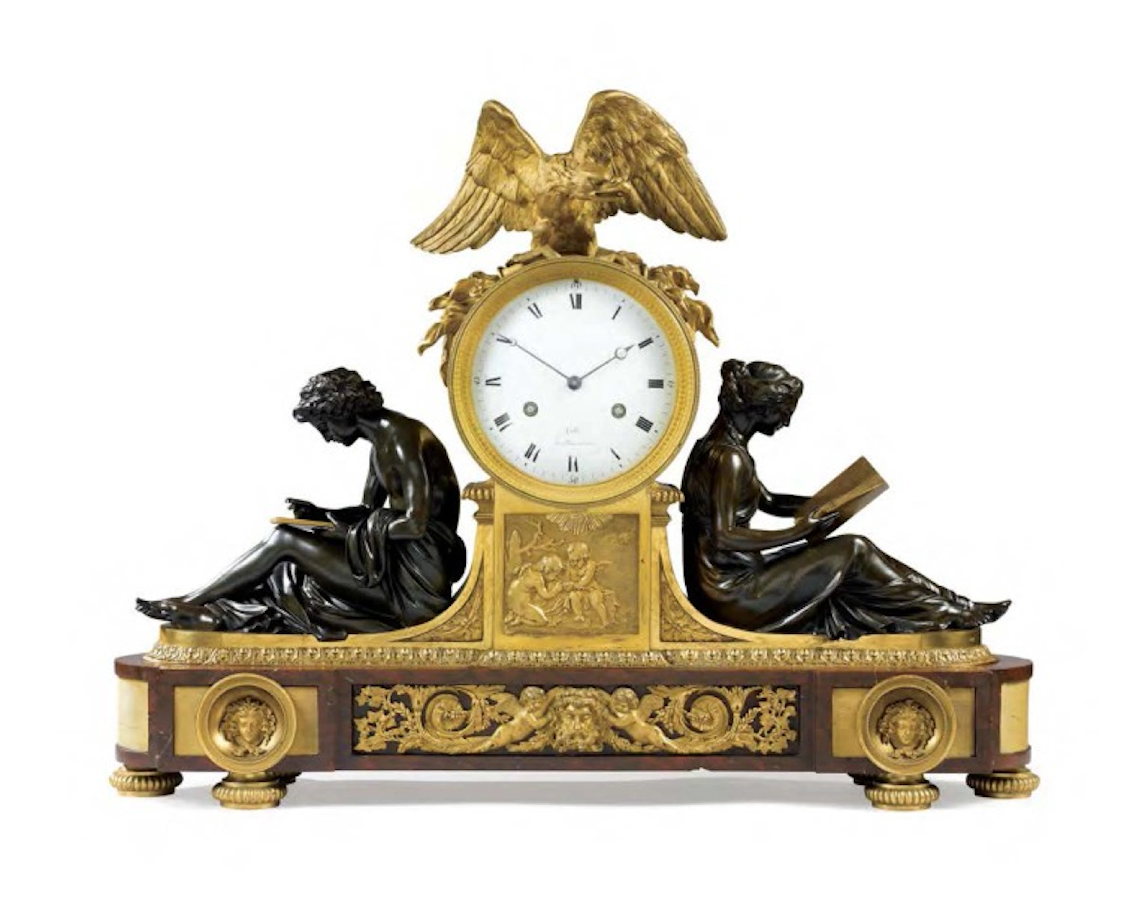 Pendule à l'Etude en bronze patiné et bronze doré de la fin du XVIIIe siècle