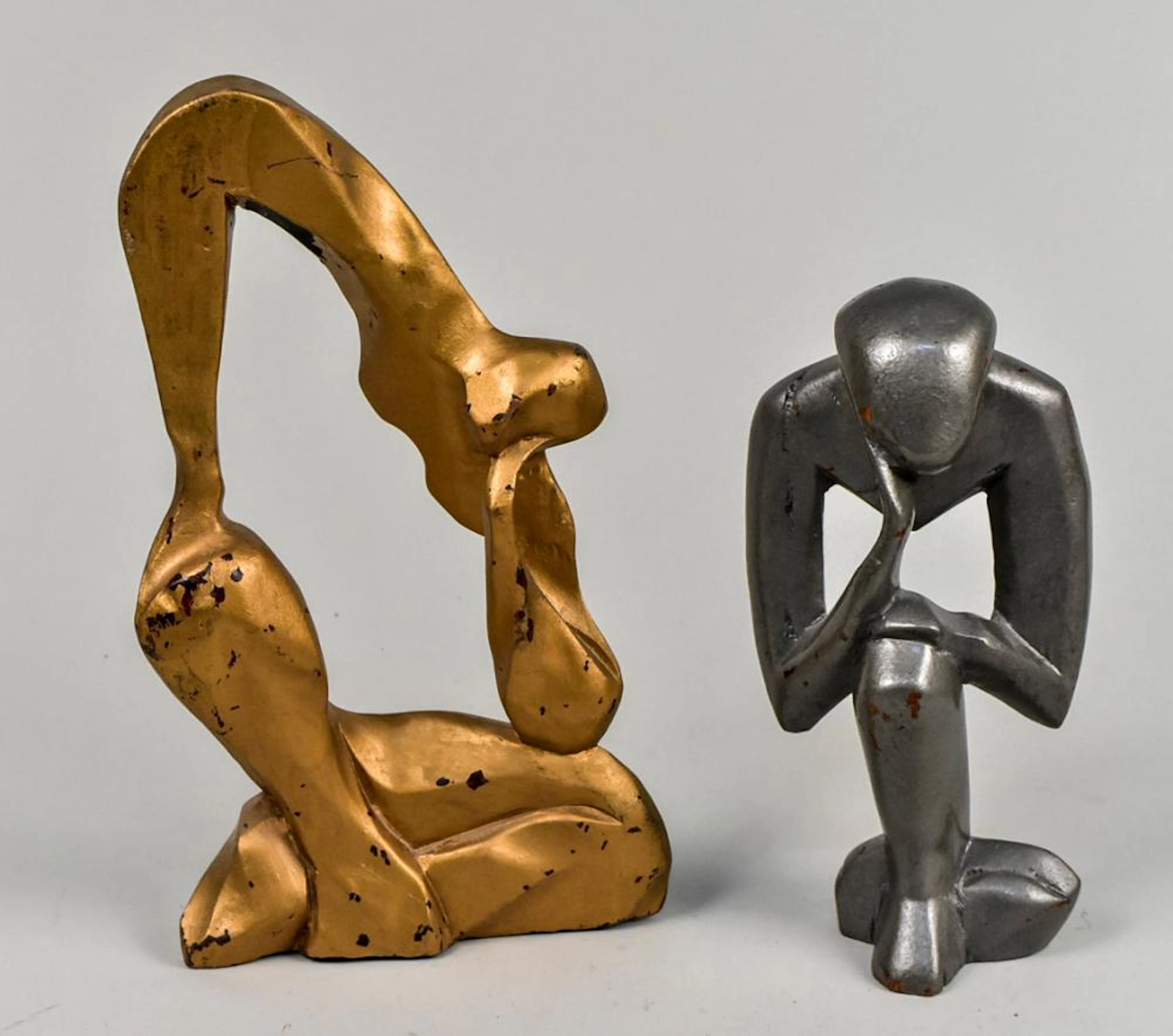 Two African Carved Wood Thinking Men