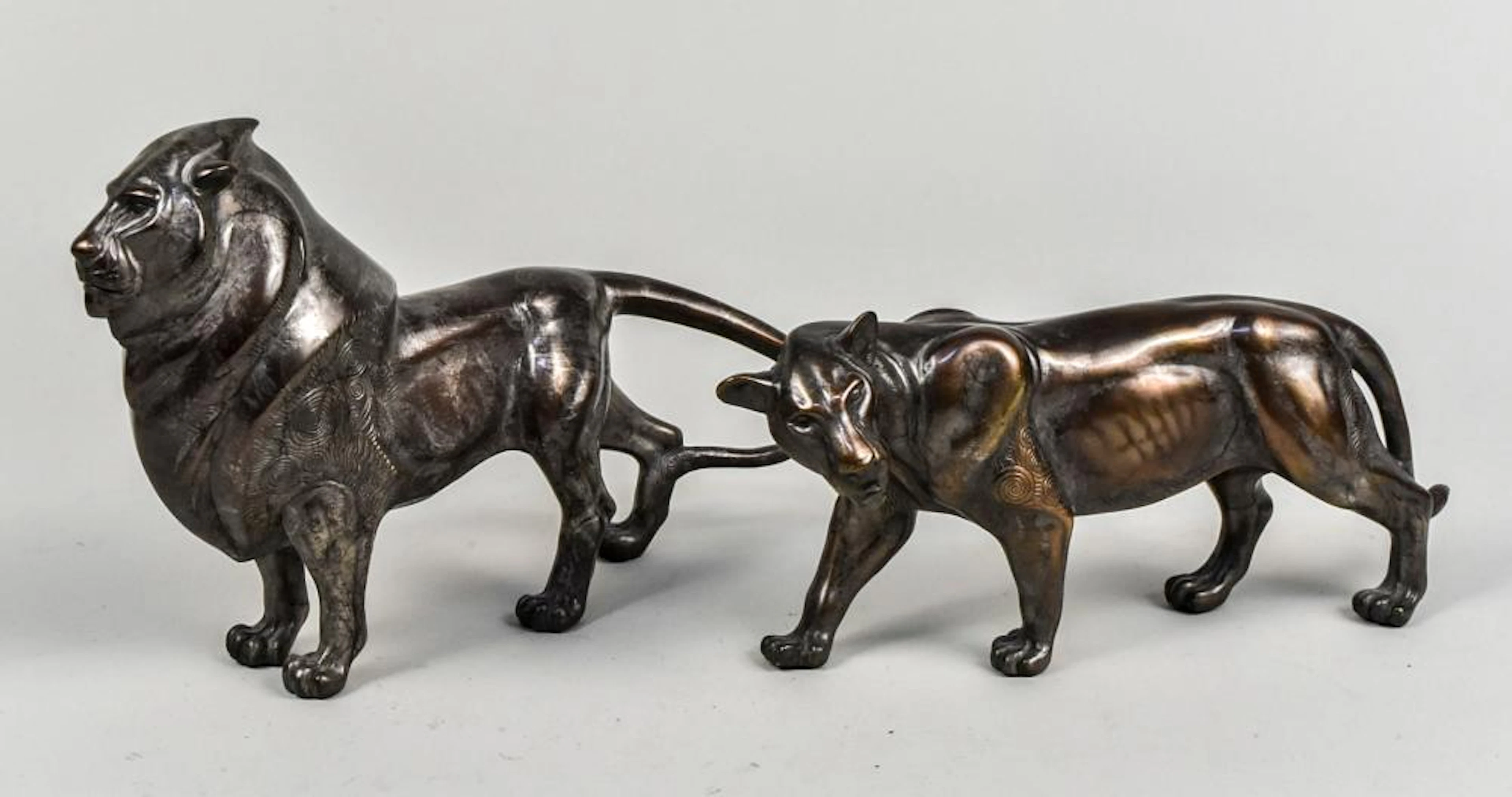 M Wallace Bronze Lion and Lioness
