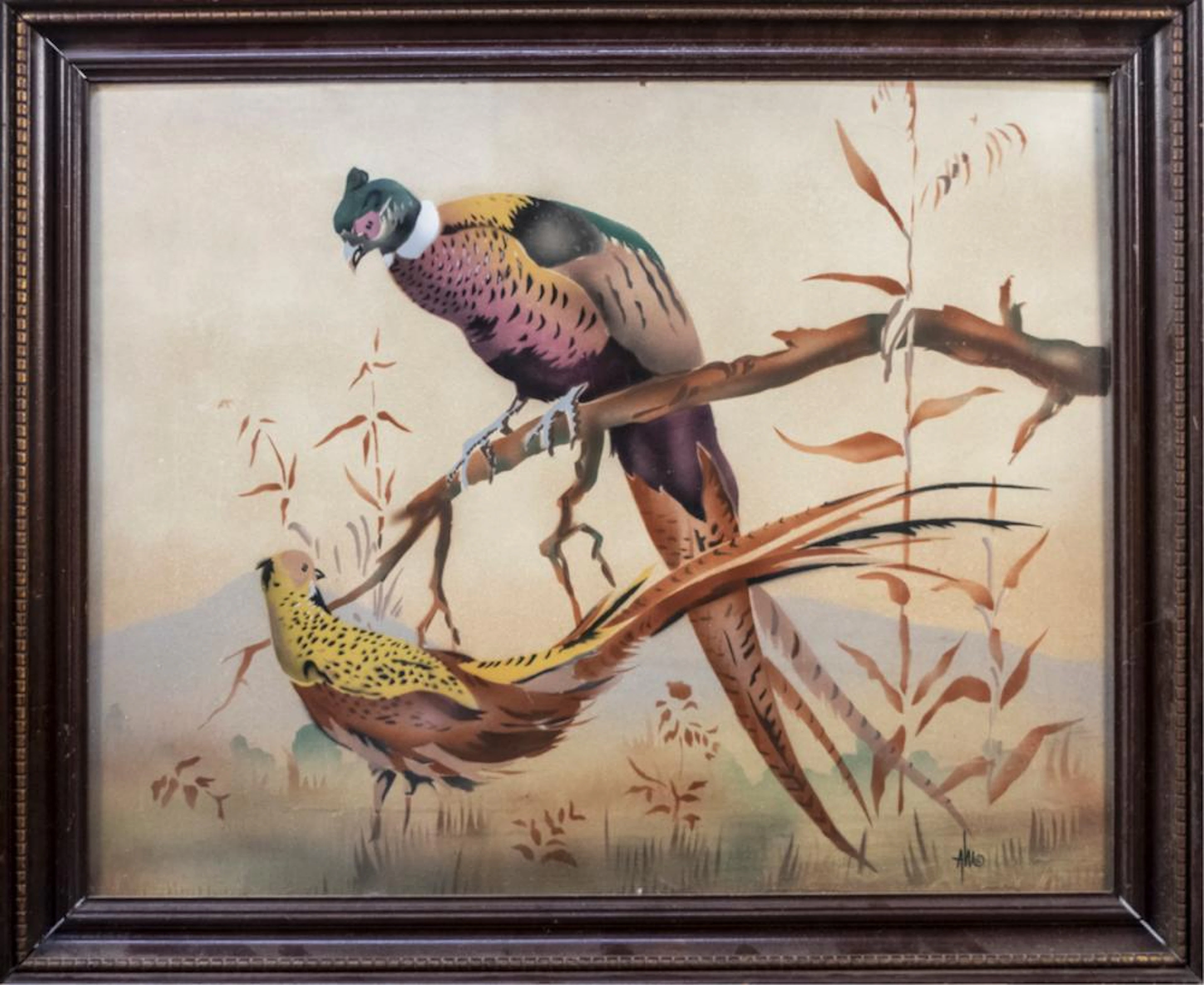 Pheasants Woodblock Print