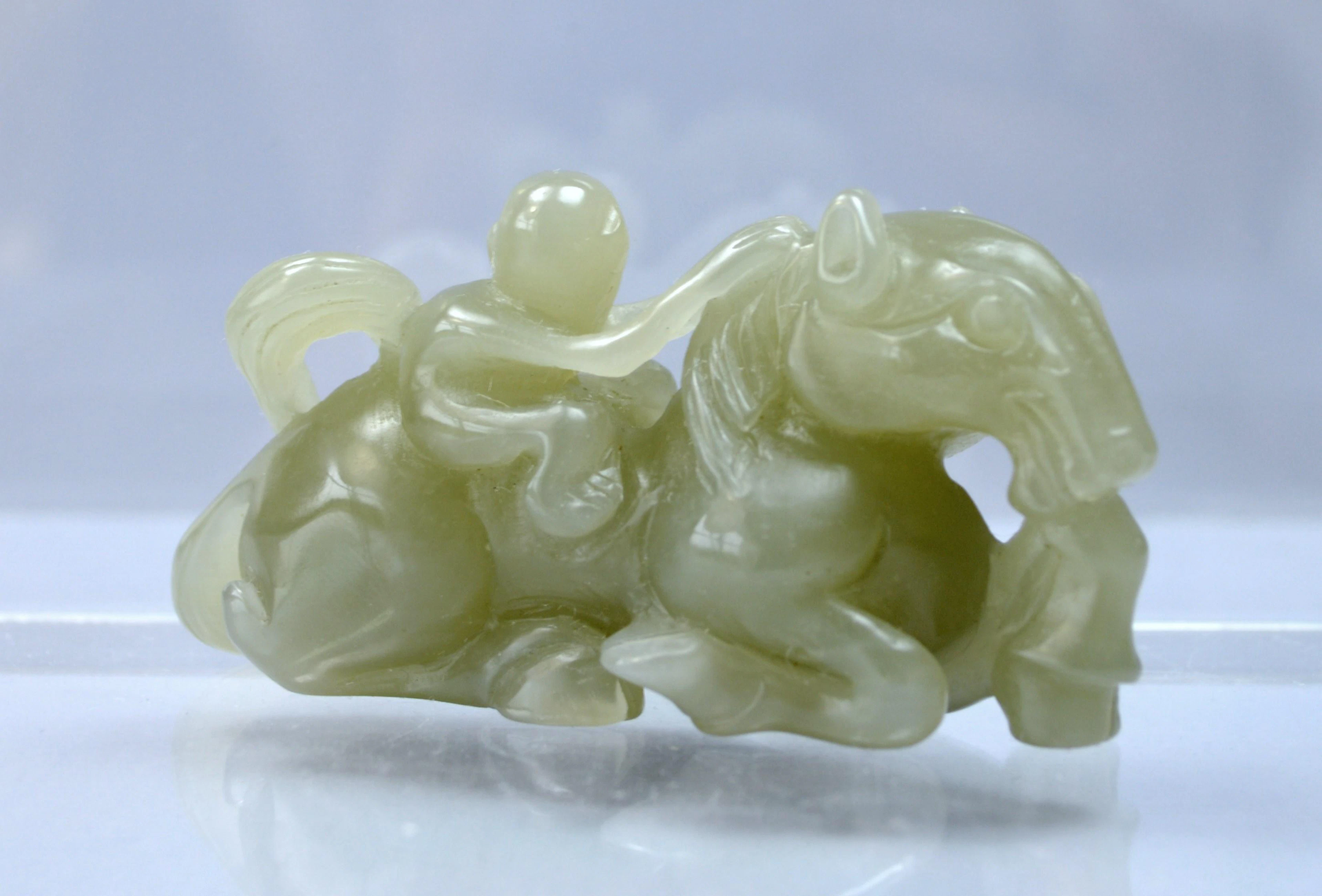 Chinese carved hetian jade boy and monkey