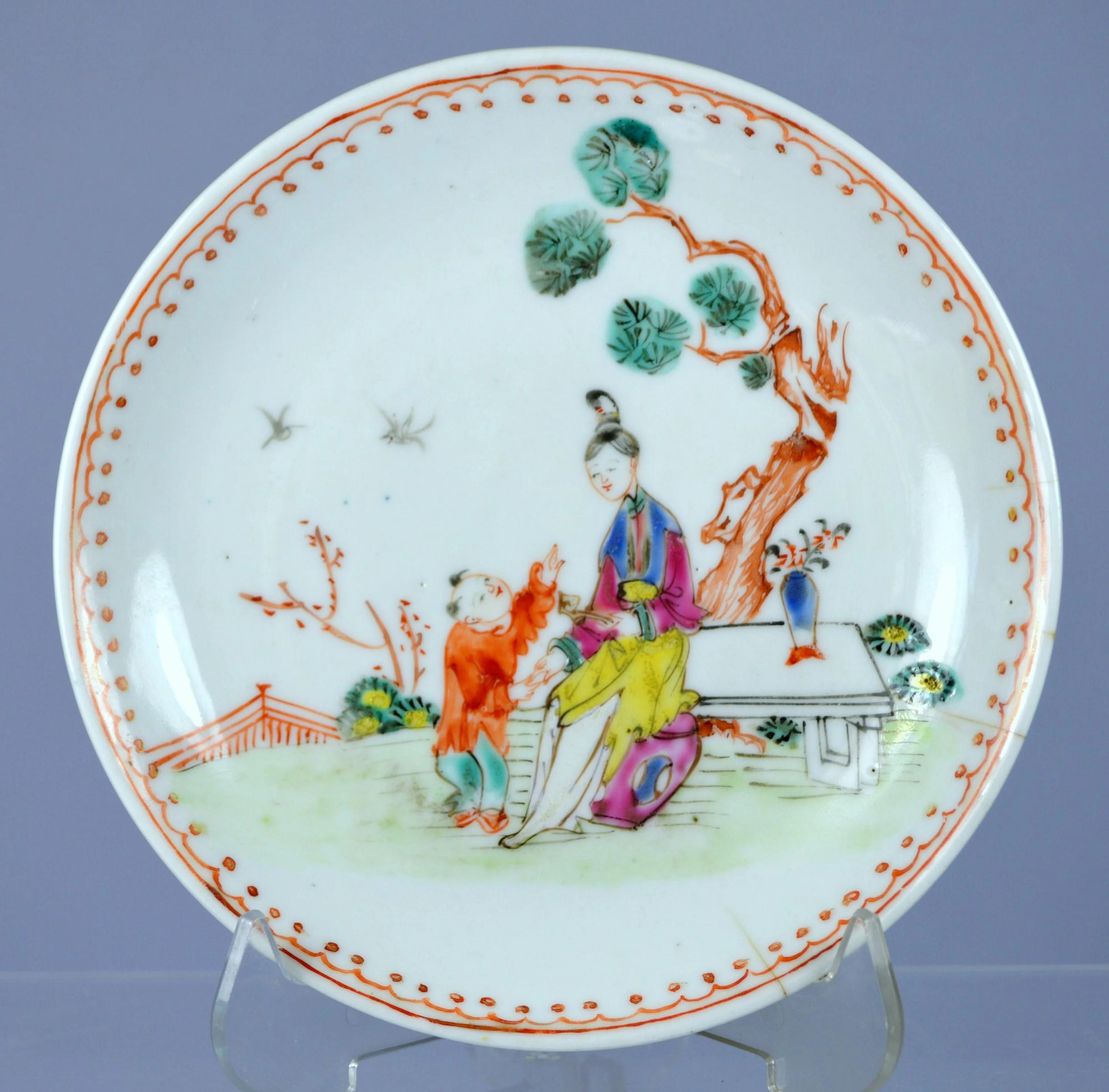 Chinese mandarin porcelain figural plate ca 1770's