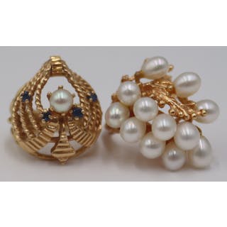 JEWELRY. (2) Vintage 14kt Gold and Pearl Rings.