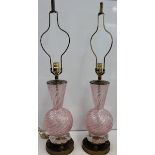 Midcentury Pair Of Murano Glass Lamps.
