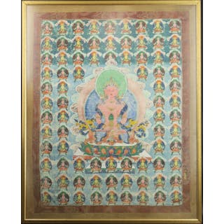 Large Framed Tibetan Thangka of Buddha.