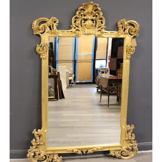 Large Carved And Giltwood Over Mantel Mirror.