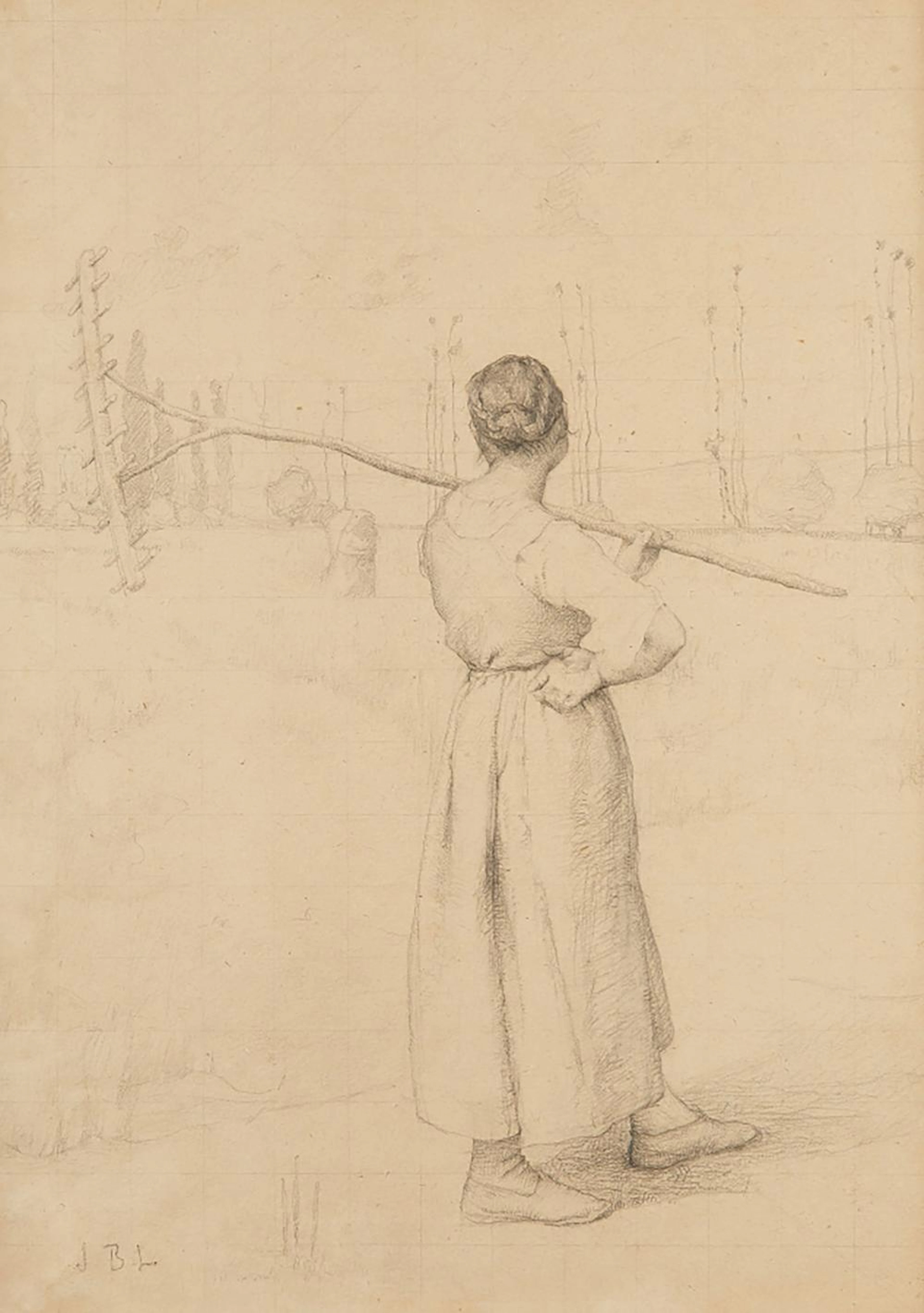 BASTIEN-LEPAGE Jules (1848-1884) Faneuse au repos Dessin au crayon noir,