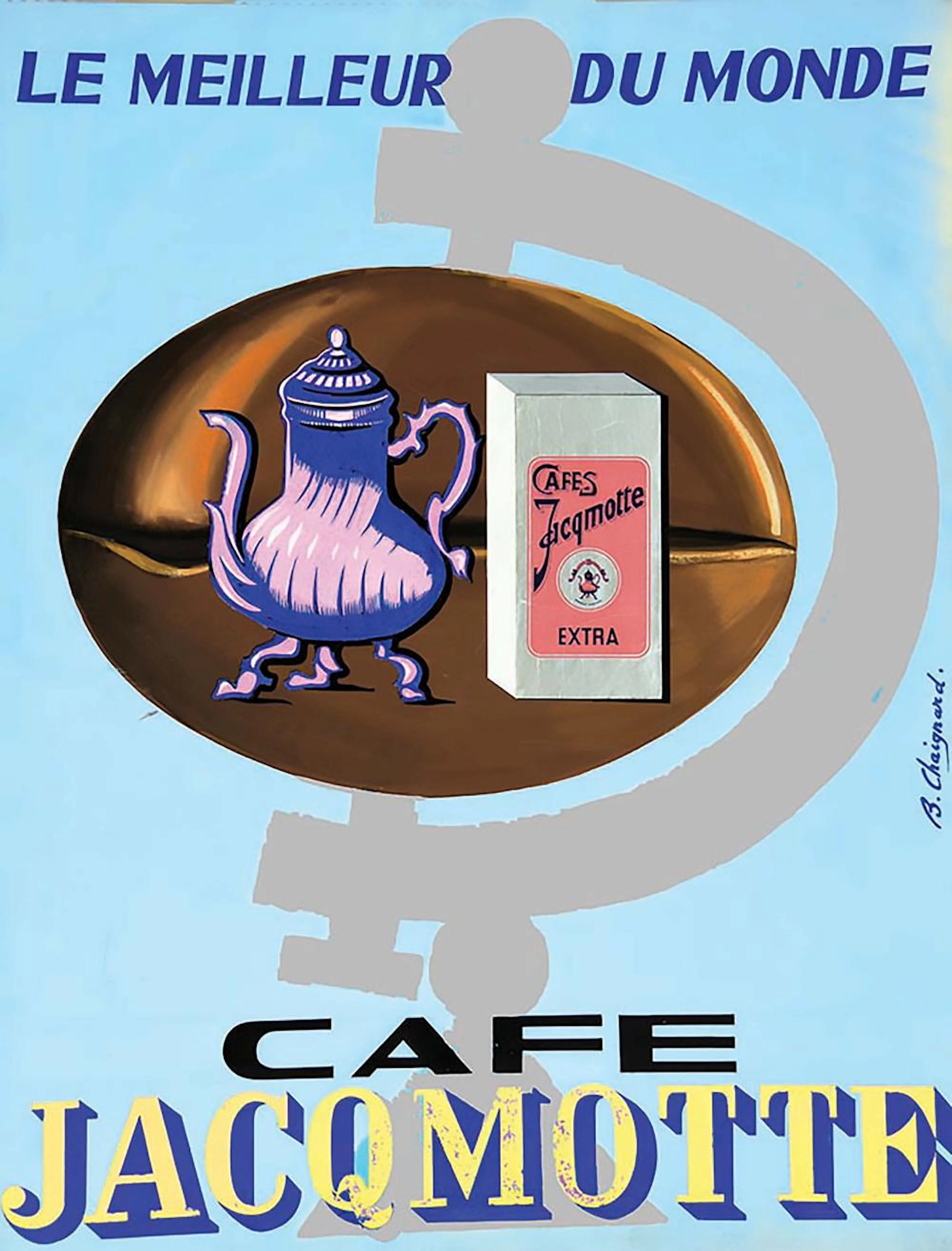 Café Jacqmotte le Mailleur du Monde Gouache & Collage signée de B